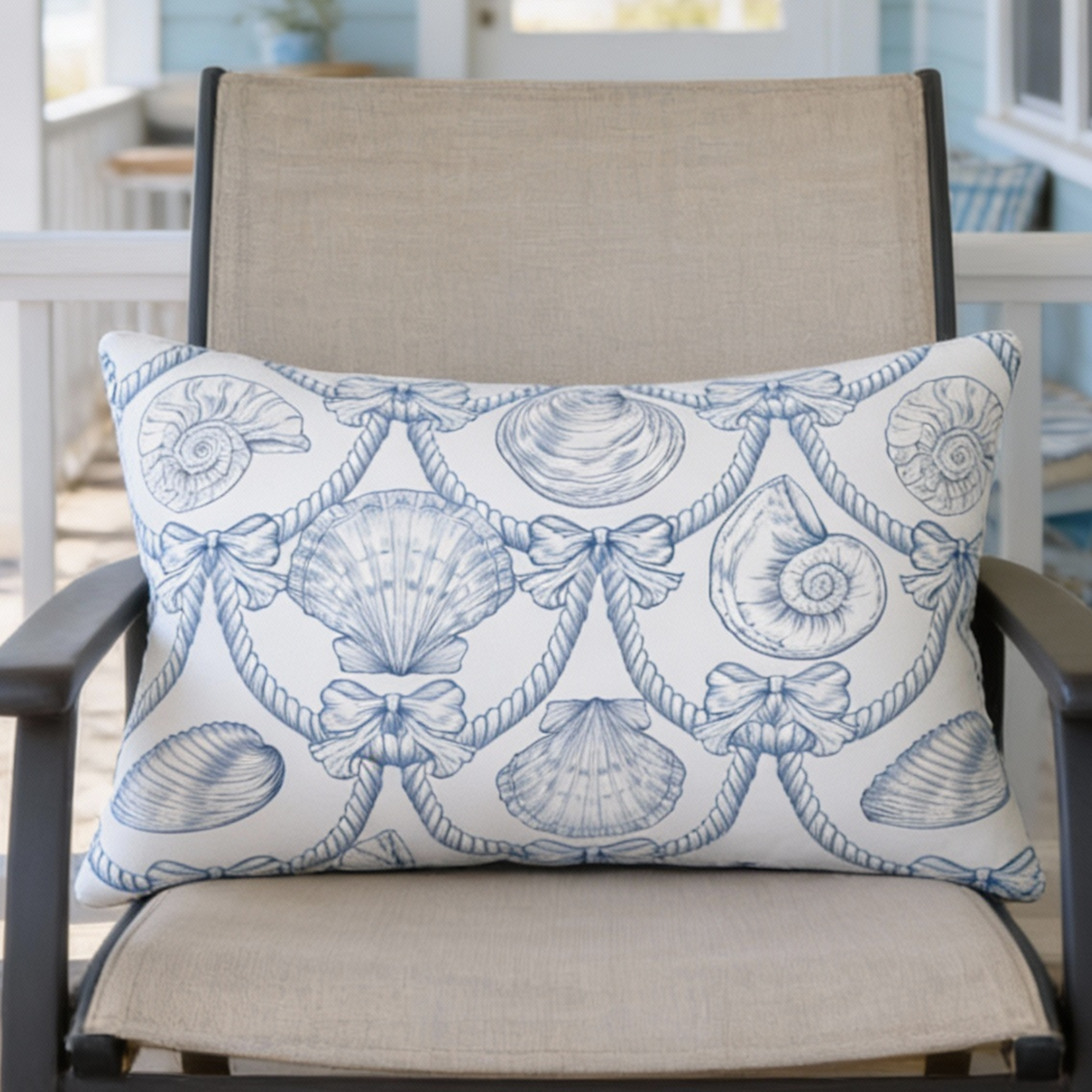 Coastal Seashell Lumbar Pillow | Blue Nautical Rope & Shell Accent Pillow | Beach House Coastal Decor | Ocean Inspired Throw Pillow product thumbnail image Coastal Seashell Lumbar Pillow | Blue Nautical Rope & Shell Accent Pillow | Beach House Coastal Decor | Ocean Inspired Throw Pillow product thumbnail image