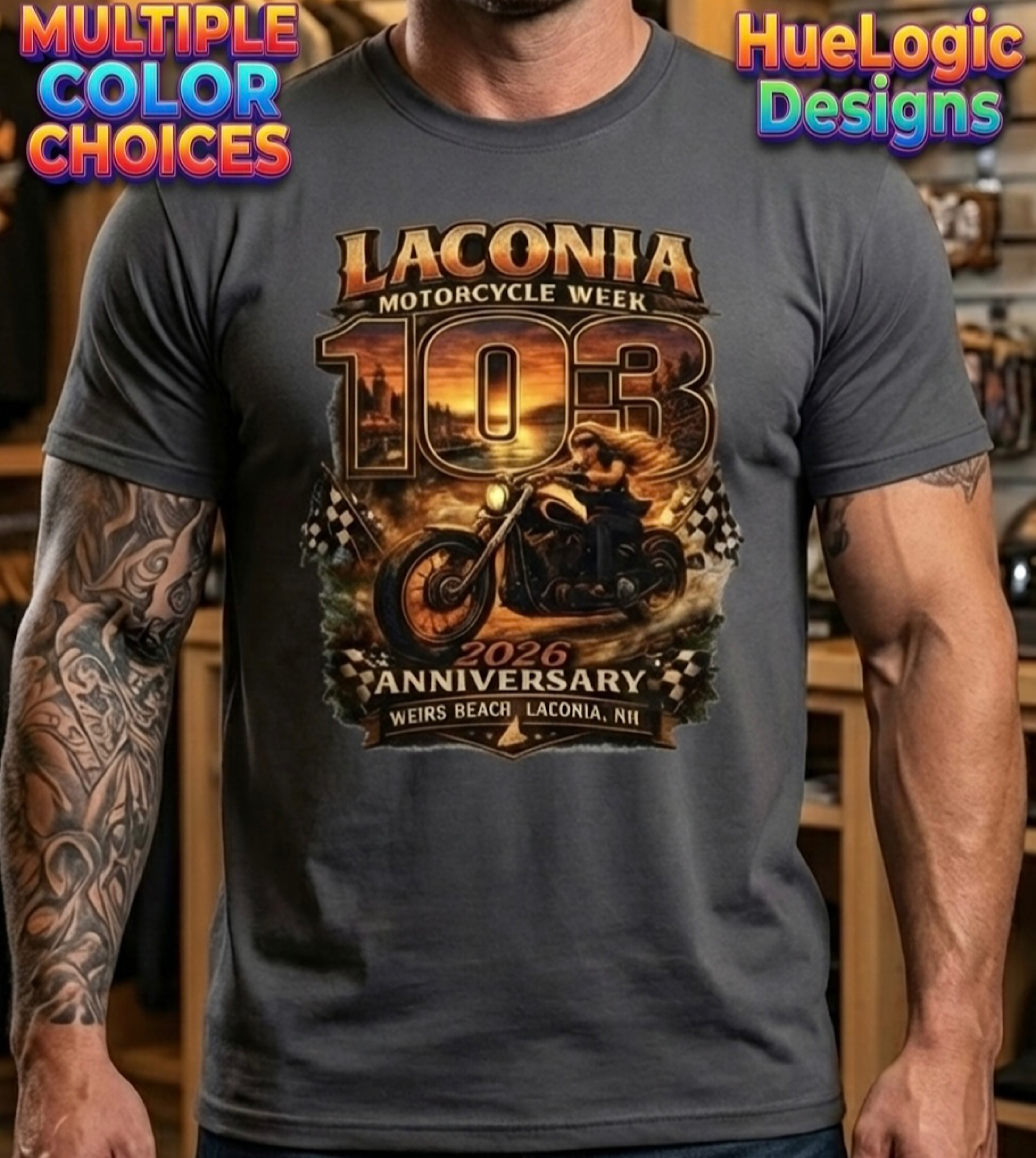2026 Laconia Bike Week Shirt 103rd Anniversary Weirs Beach NH No Harley Indian 