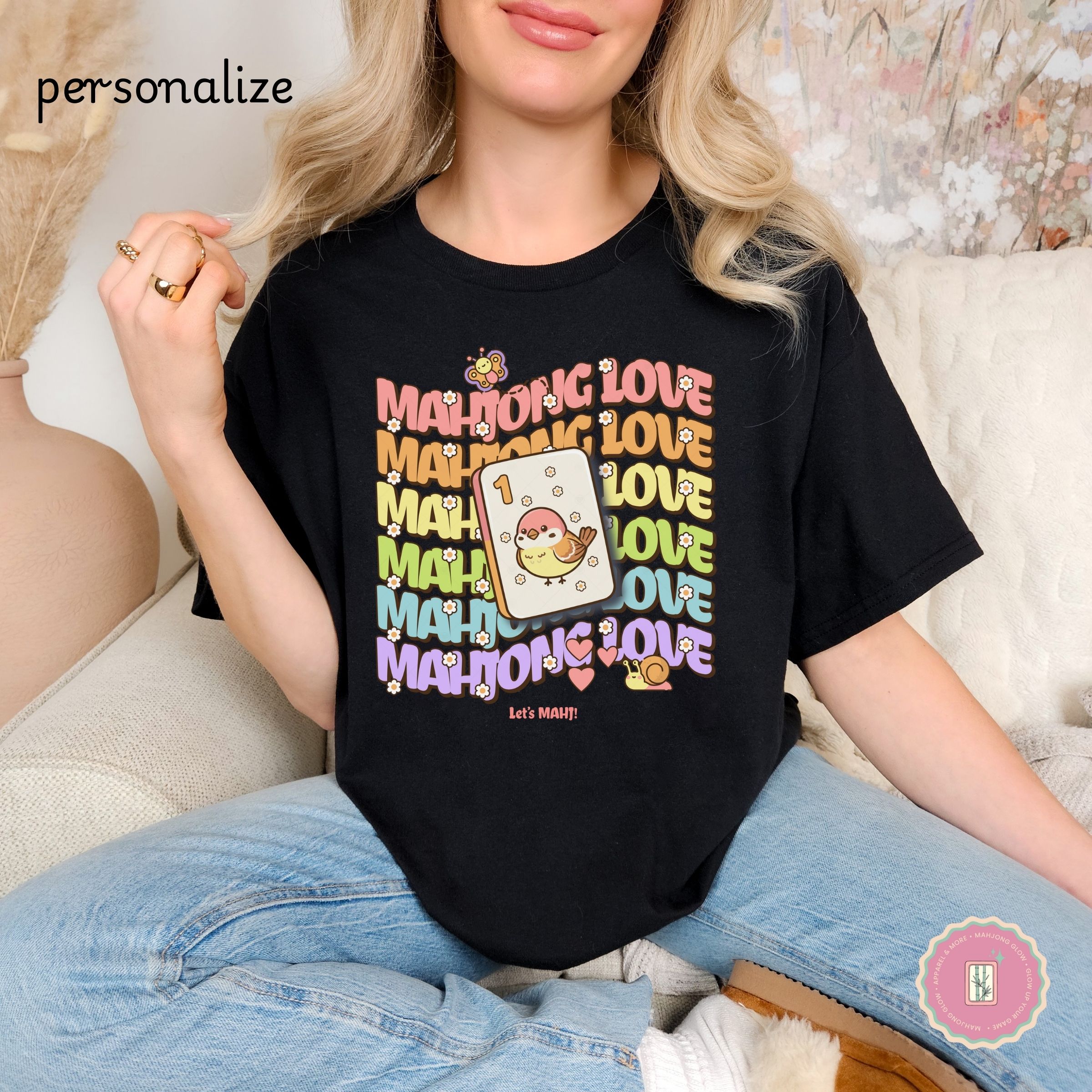 Personalize Mahjong Love T-Shirt — Cute Retro Bird Bam Tile Graphic Tee product thumbnail image Personalize Mahjong Love T-Shirt — Cute Retro Bird Bam Tile Graphic Tee product thumbnail image