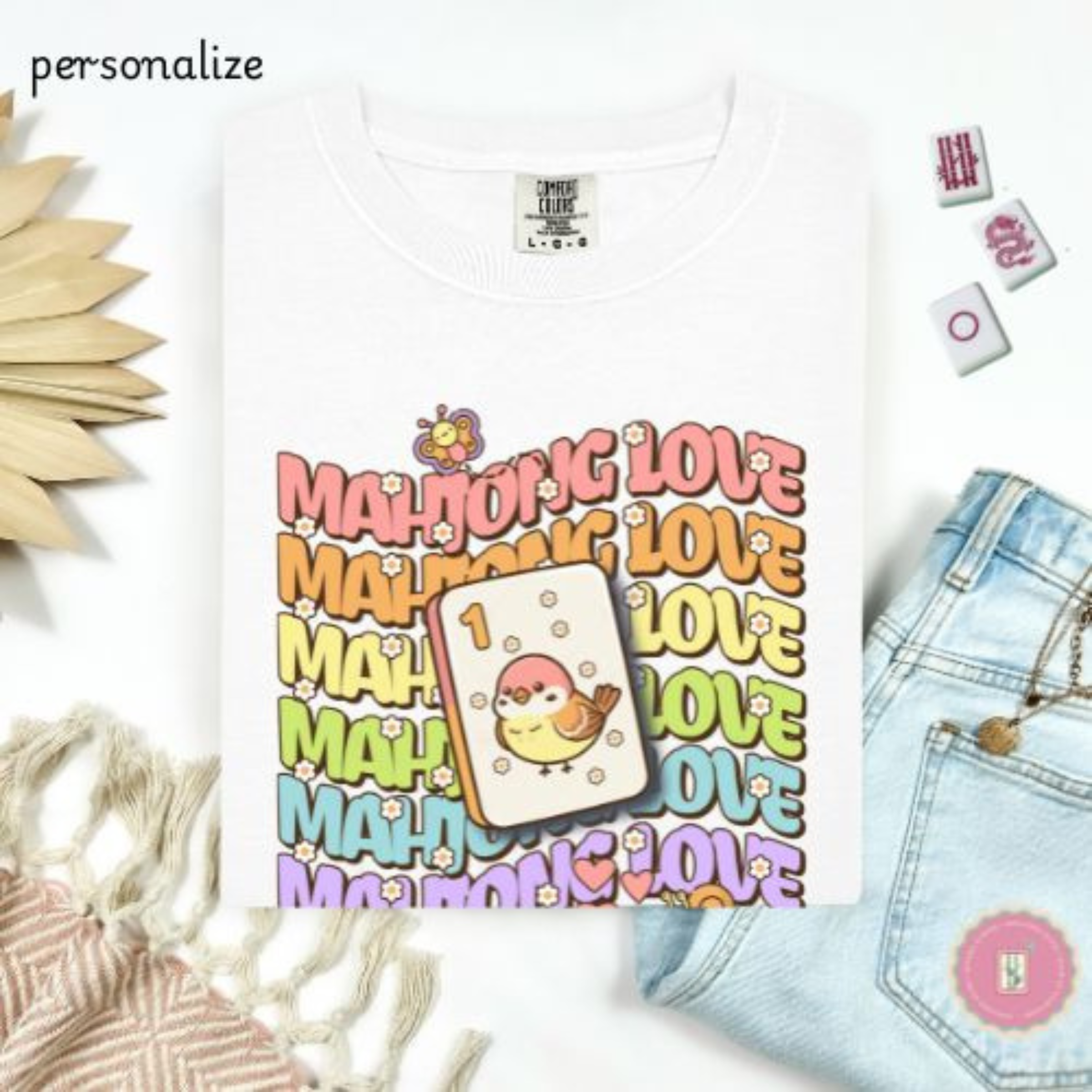 Personalize Mahjong Love T-Shirt — Cute Retro Bird Bam Tile Graphic Tee product thumbnail image Personalize Mahjong Love T-Shirt — Cute Retro Bird Bam Tile Graphic Tee product thumbnail image