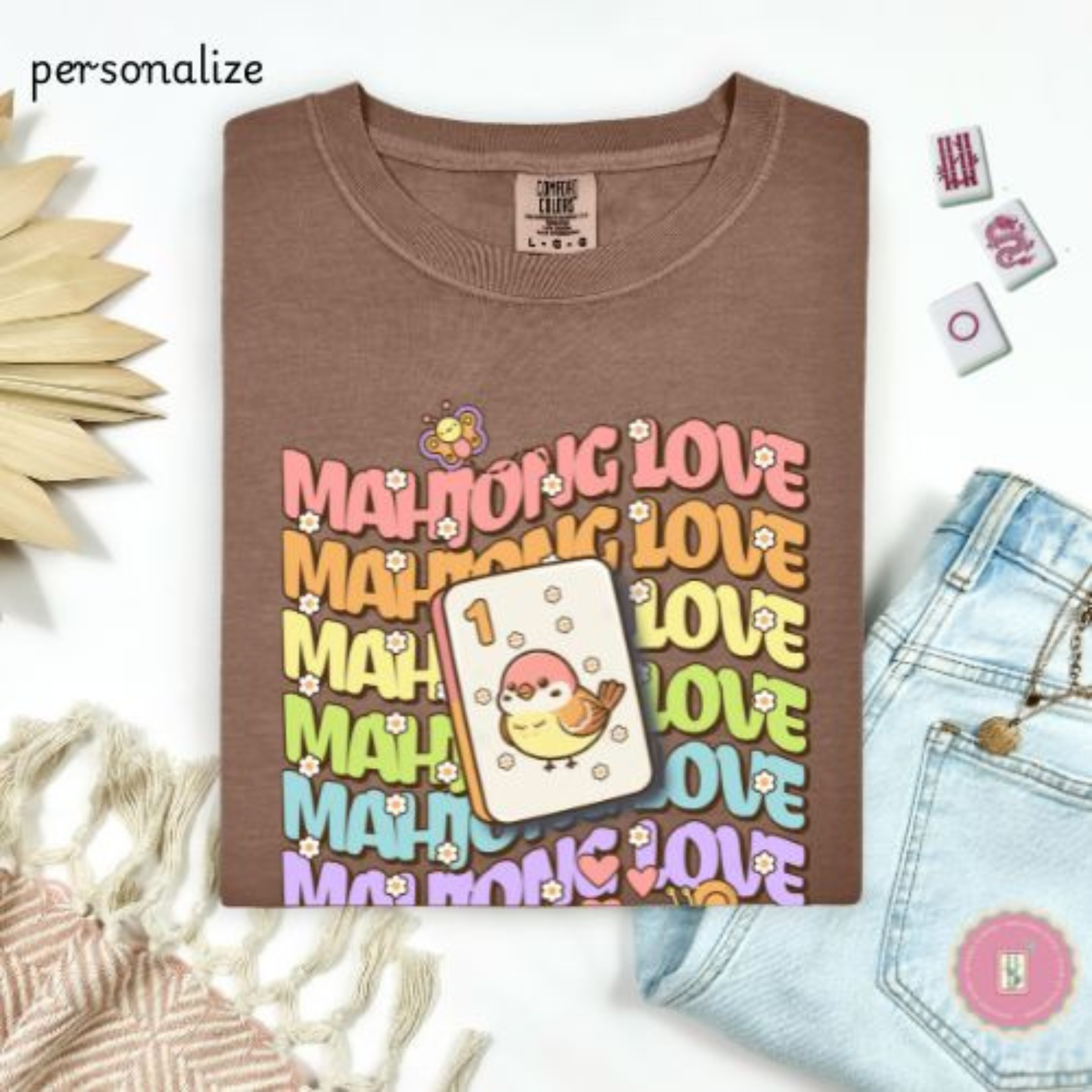 Personalize Mahjong Love T-Shirt — Cute Retro Bird Bam Tile Graphic Tee product thumbnail image Personalize Mahjong Love T-Shirt — Cute Retro Bird Bam Tile Graphic Tee product thumbnail image