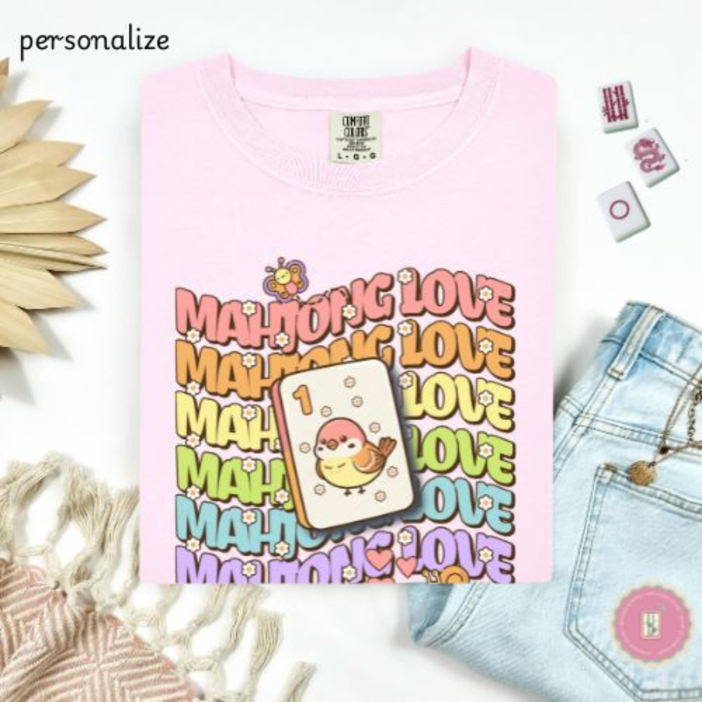 Personalize Mahjong Love T-Shirt — Cute Retro Bird Bam Tile Graphic Tee product thumbnail image Personalize Mahjong Love T-Shirt — Cute Retro Bird Bam Tile Graphic Tee product thumbnail image