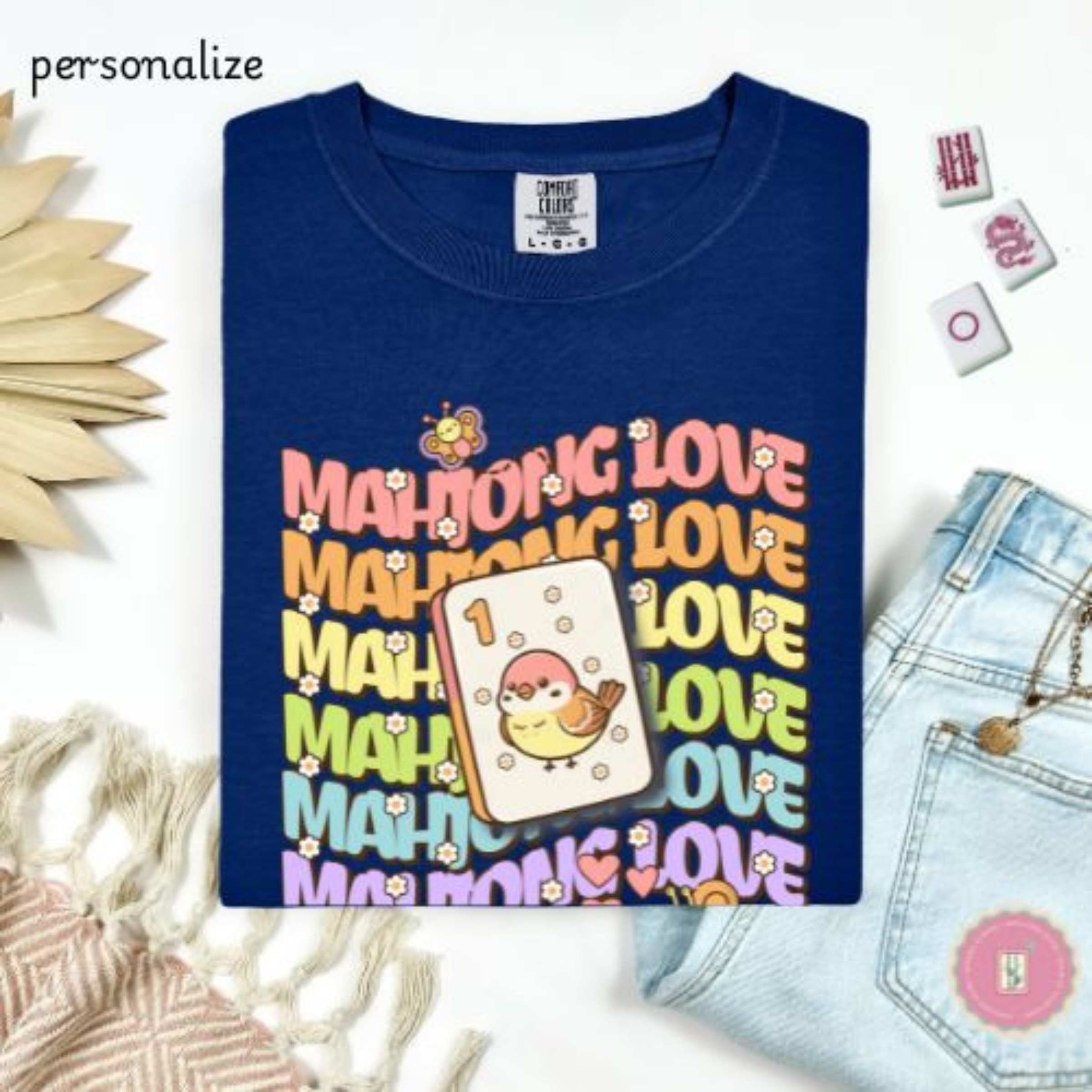 Personalize Mahjong Love T-Shirt — Cute Retro Bird Bam Tile Graphic Tee product thumbnail image Personalize Mahjong Love T-Shirt — Cute Retro Bird Bam Tile Graphic Tee product thumbnail image