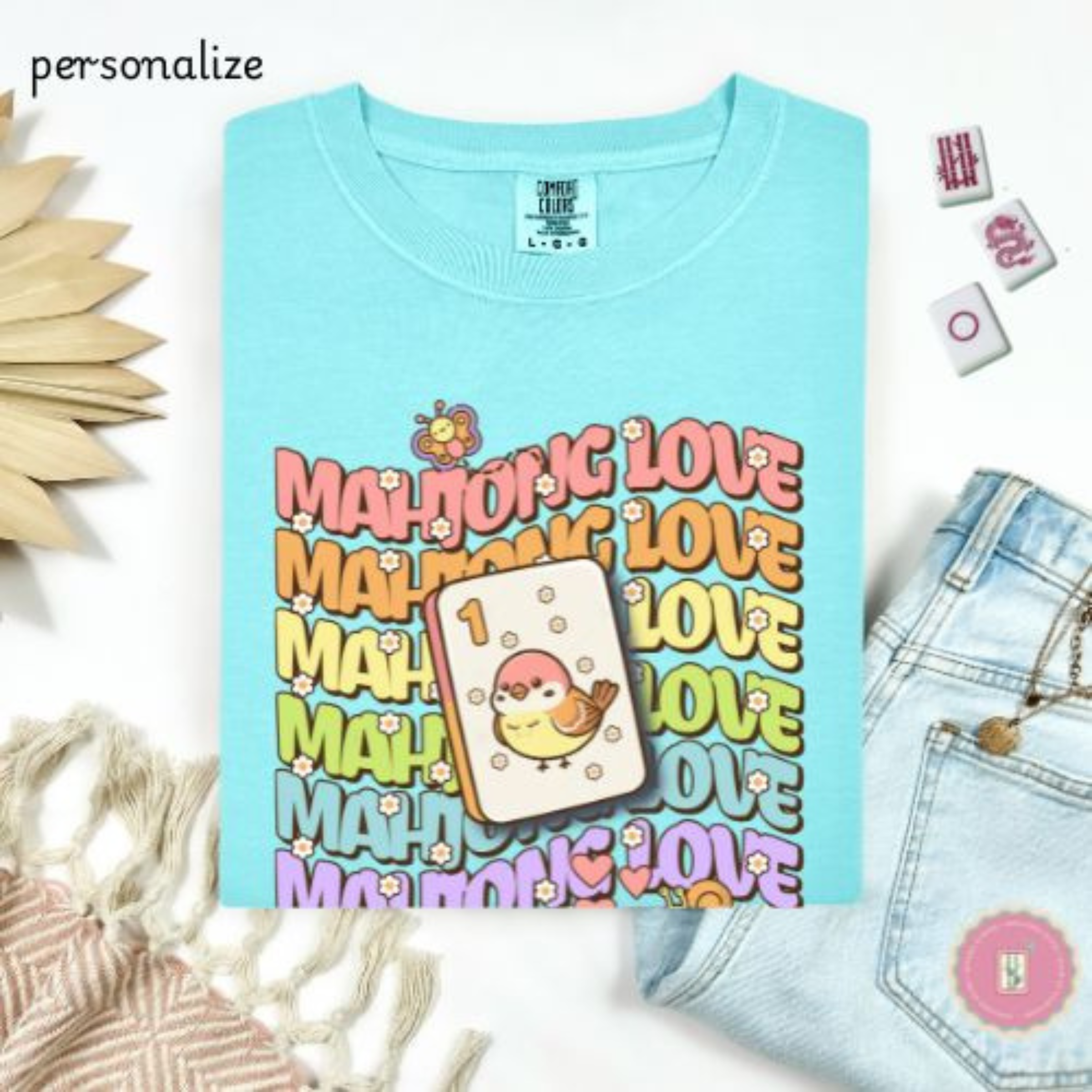 Personalize Mahjong Love T-Shirt — Cute Retro Bird Bam Tile Graphic Tee product thumbnail image Personalize Mahjong Love T-Shirt — Cute Retro Bird Bam Tile Graphic Tee product thumbnail image