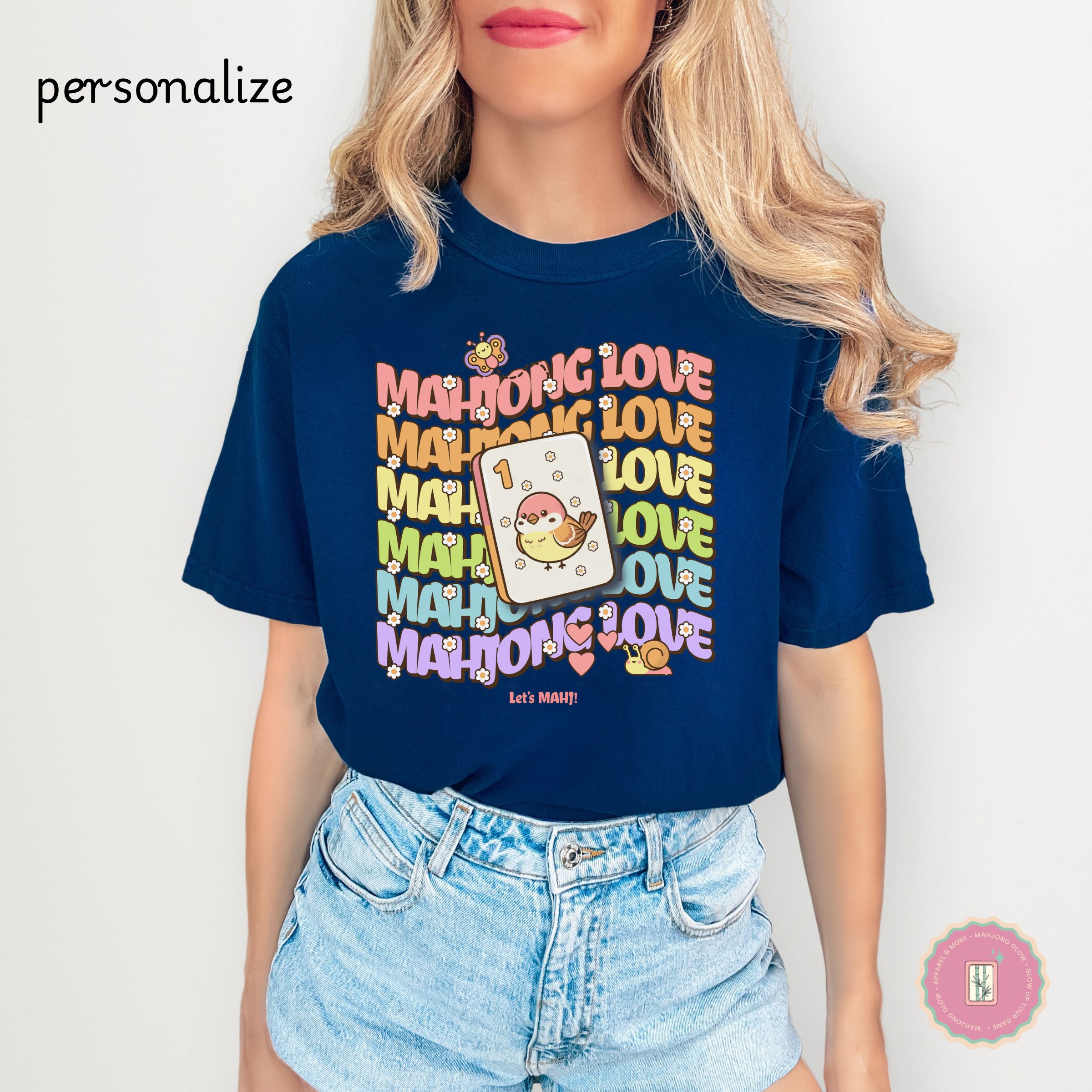 Personalize Mahjong Love T-Shirt — Cute Retro Bird Bam Tile Graphic Tee product thumbnail image