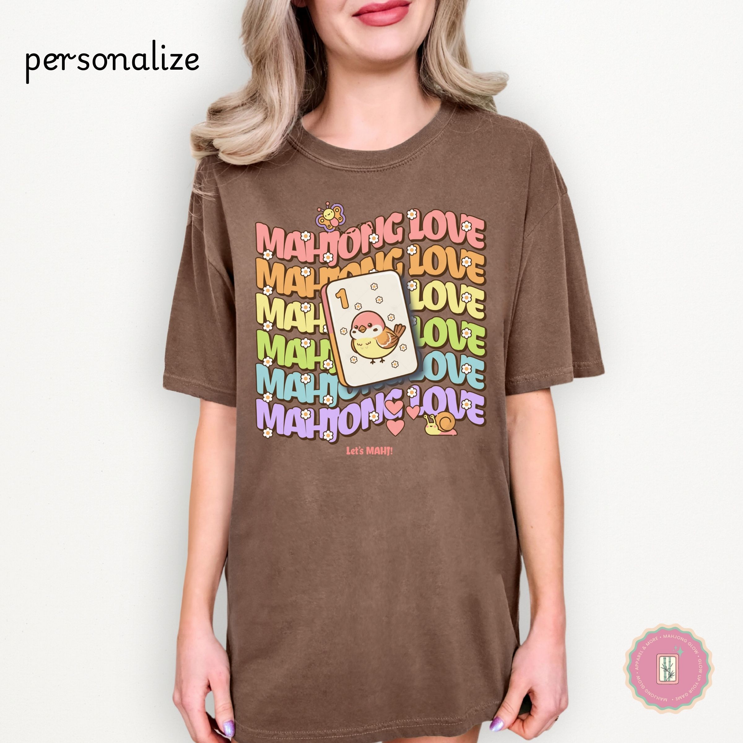 Personalize Mahjong Love T-Shirt — Cute Retro Bird Bam Tile Graphic Tee product thumbnail image Personalize Mahjong Love T-Shirt — Cute Retro Bird Bam Tile Graphic Tee product thumbnail image