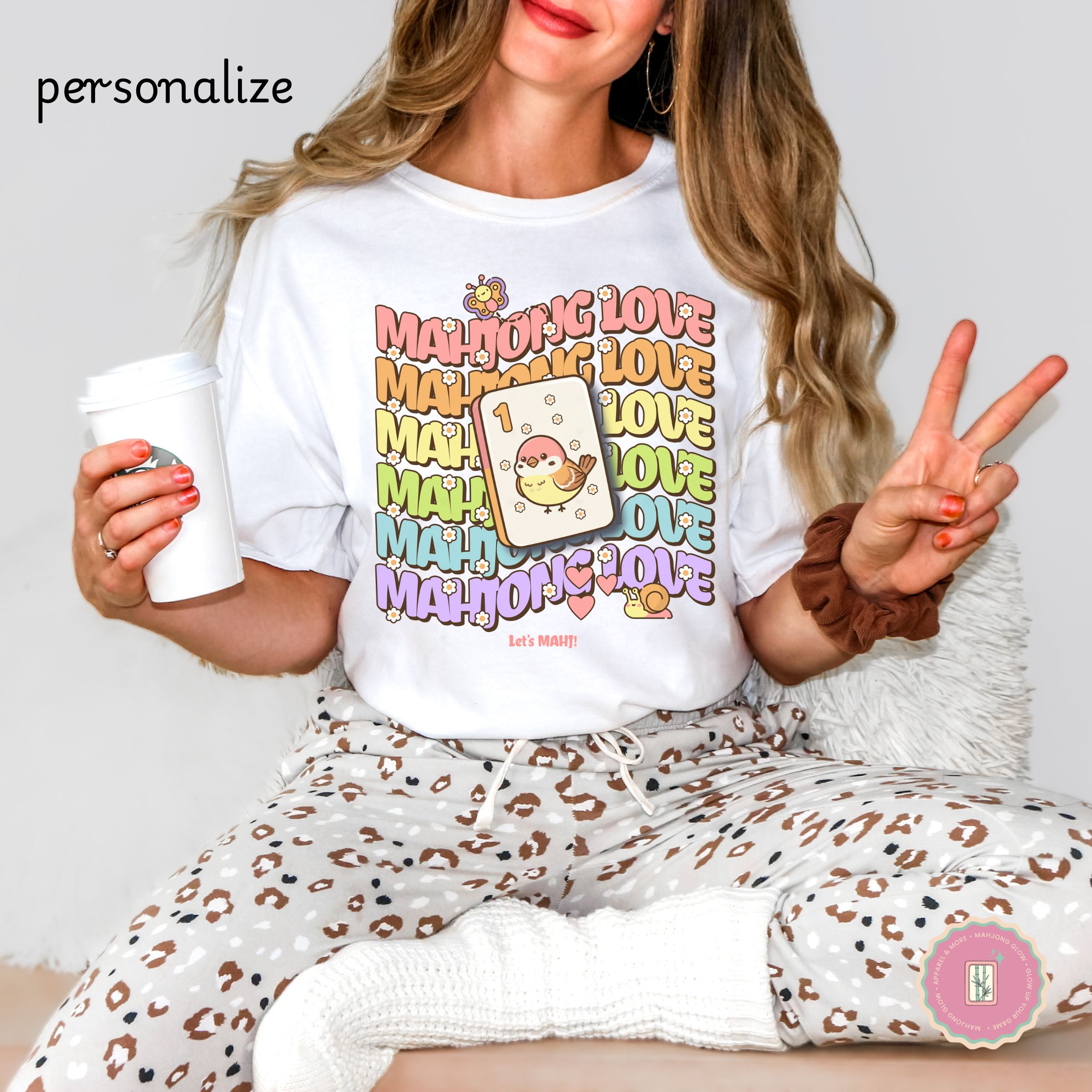 Personalize Mahjong Love T-Shirt — Cute Retro Bird Bam Tile Graphic Tee product thumbnail image