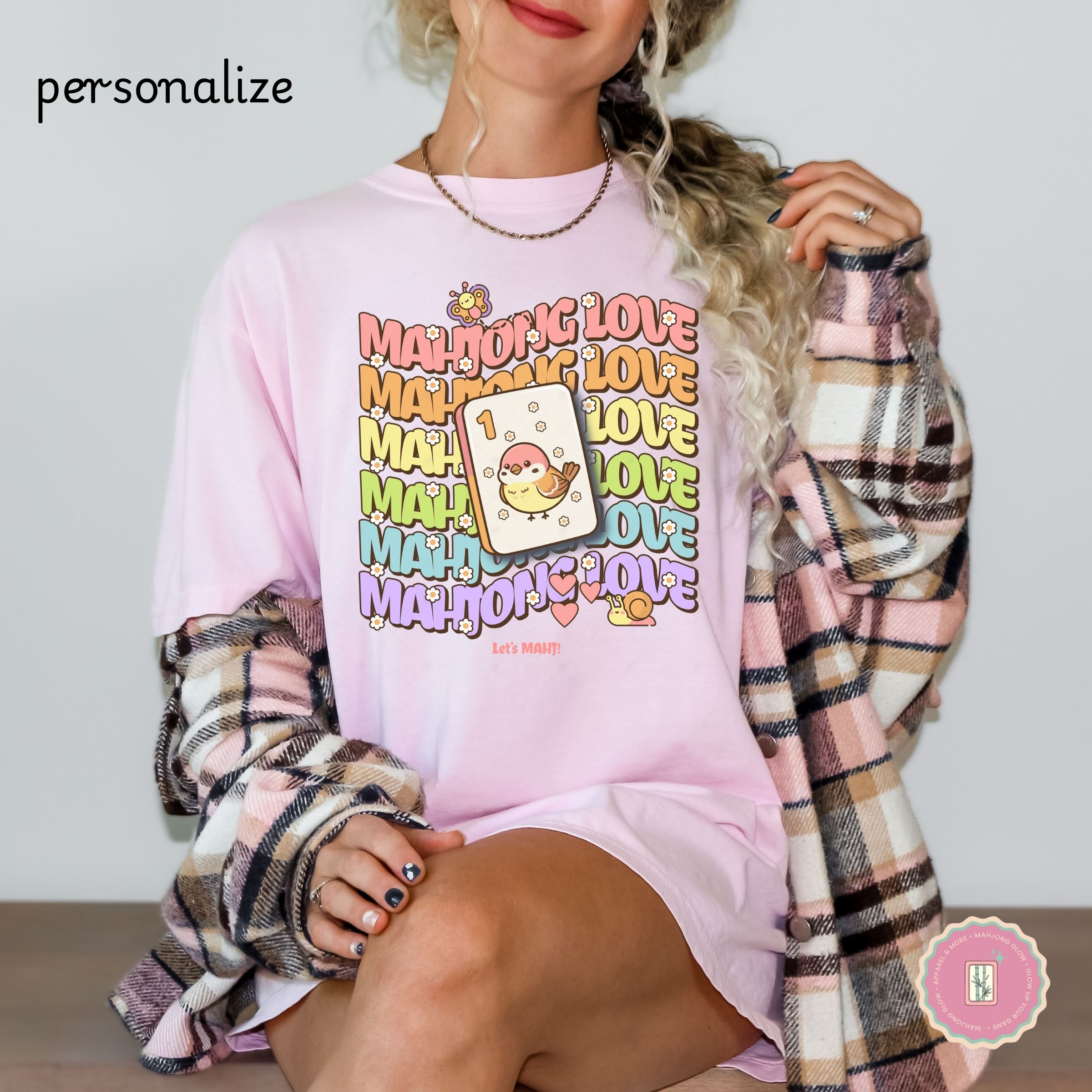 Personalize Mahjong Love T-Shirt — Cute Retro Bird Bam Tile Graphic Tee product thumbnail image