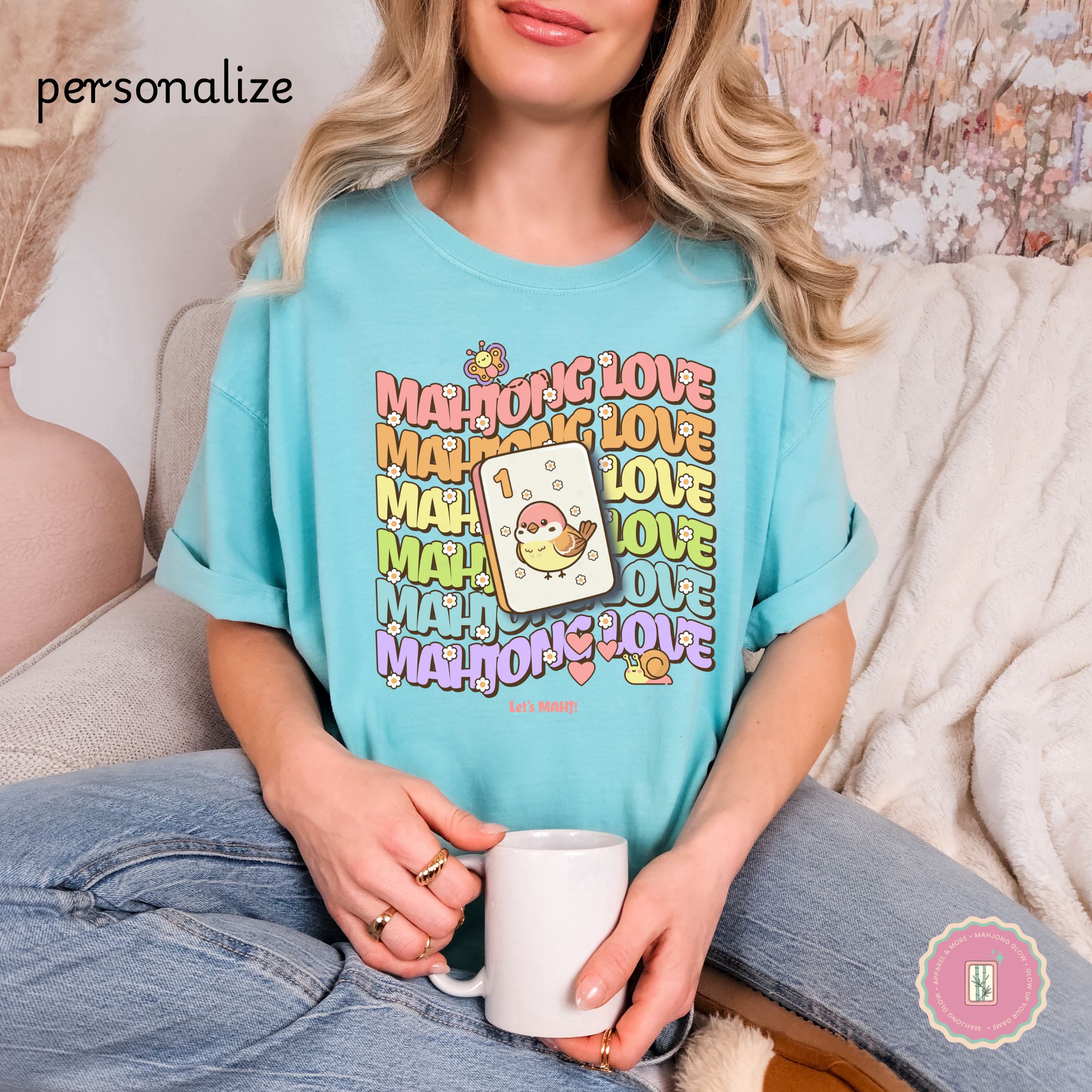 Personalize Mahjong Love T-Shirt — Cute Retro Bird Bam Tile Graphic Tee product thumbnail image Personalize Mahjong Love T-Shirt — Cute Retro Bird Bam Tile Graphic Tee product thumbnail image