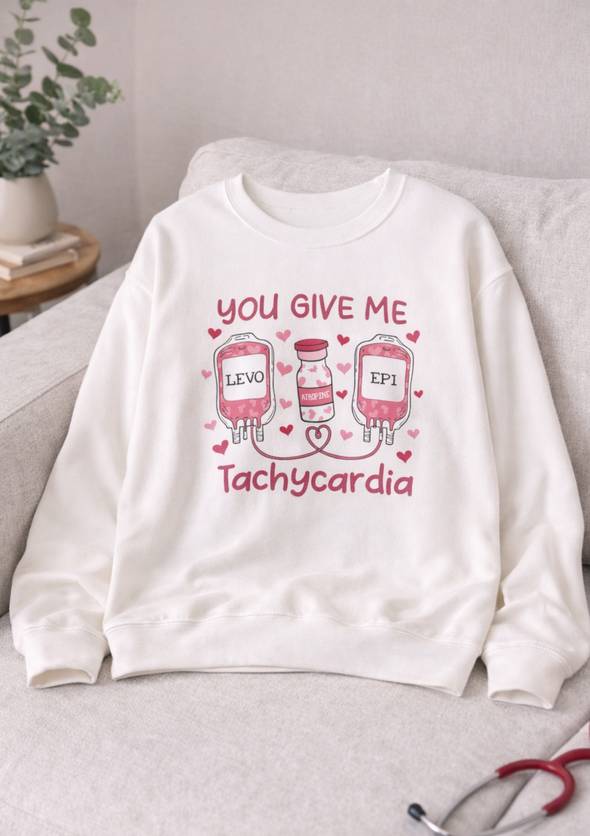 Tachycardia Sweatshirt — Cute IV Bag Medical Valentine Pulmonary Love Crewneck product thumbnail image
