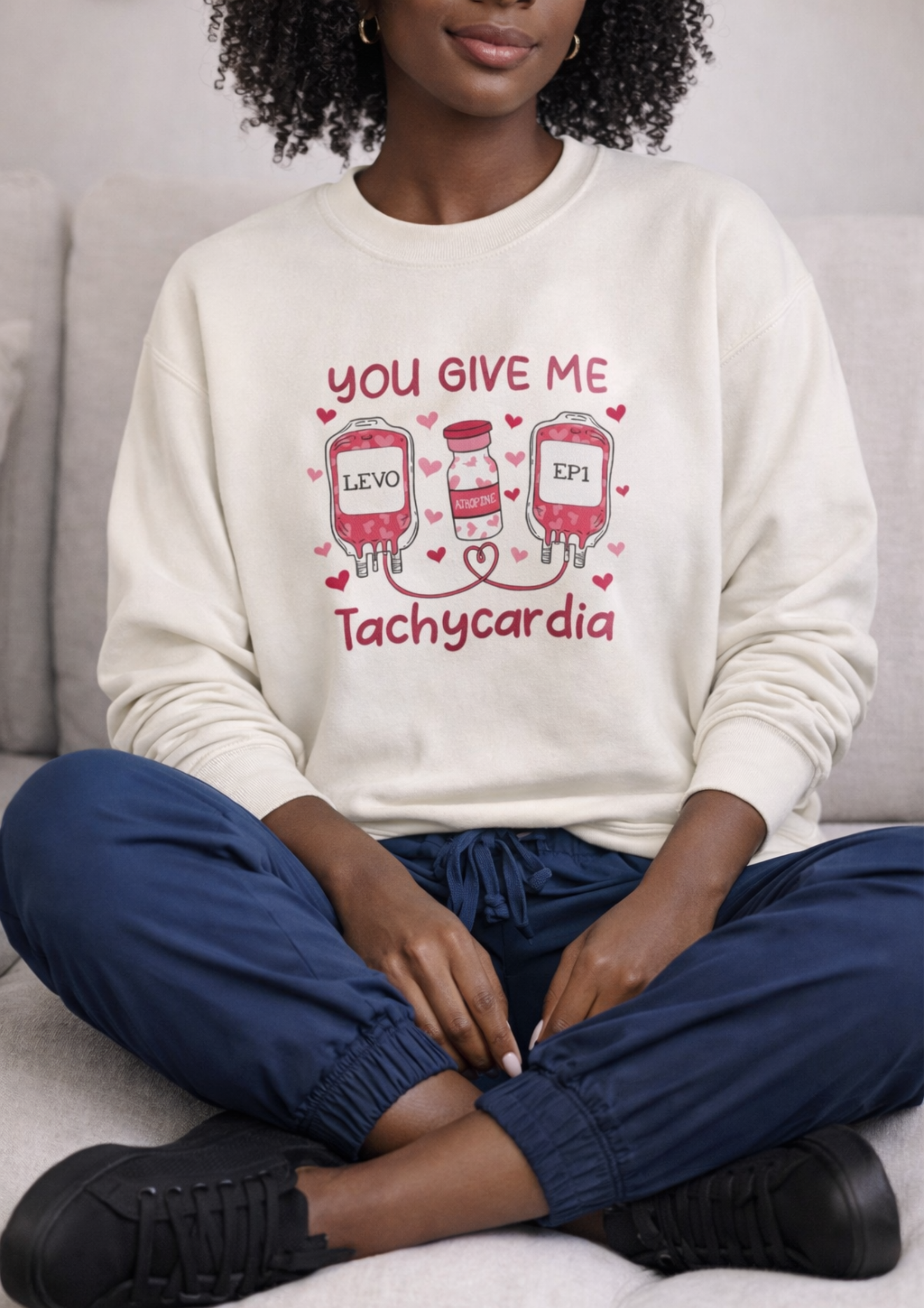 Tachycardia Sweatshirt — Cute IV Bag Medical Valentine Pulmonary Love Crewneck