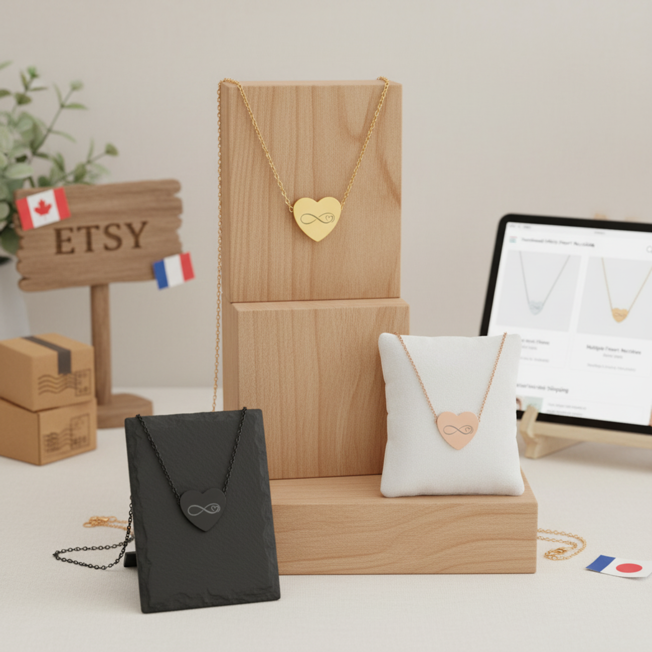 Engravable Heart Necklace with Infinity &amp; Heart Symbol – Personalized Gift for Her product thumbnail image