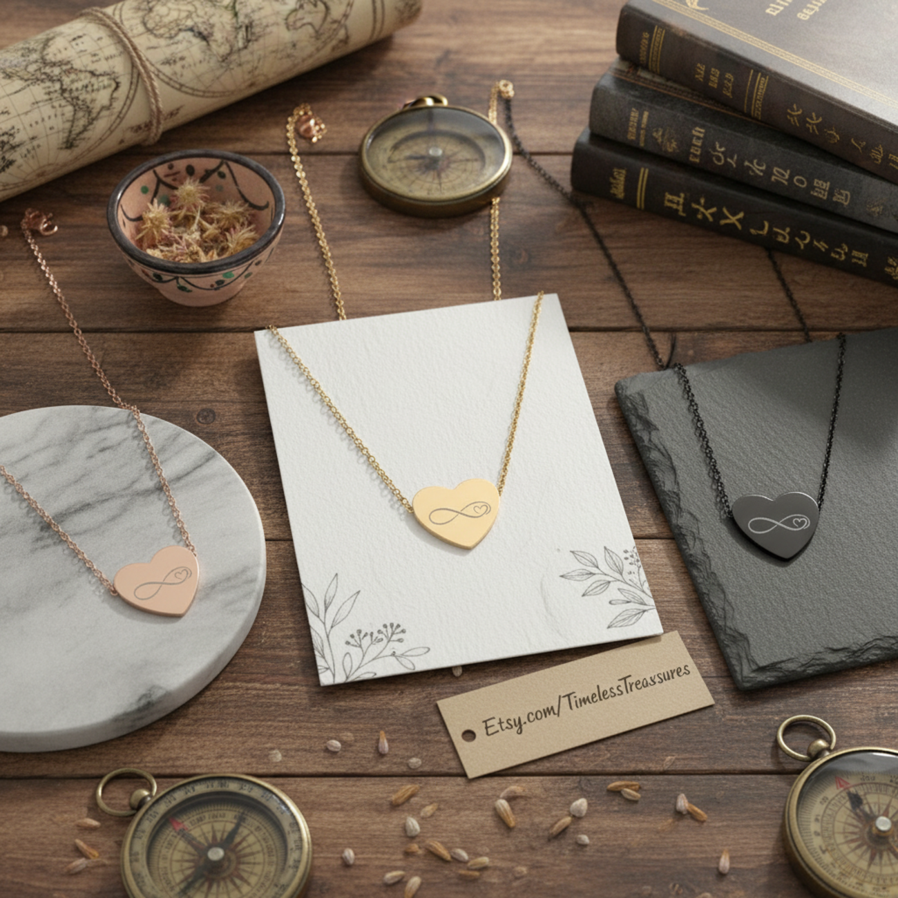 Engravable Heart Necklace with Infinity & Heart Symbol – Personalized Gift for Her product thumbnail image Engravable Heart Necklace with Infinity & Heart Symbol – Personalized Gift for Her product thumbnail image