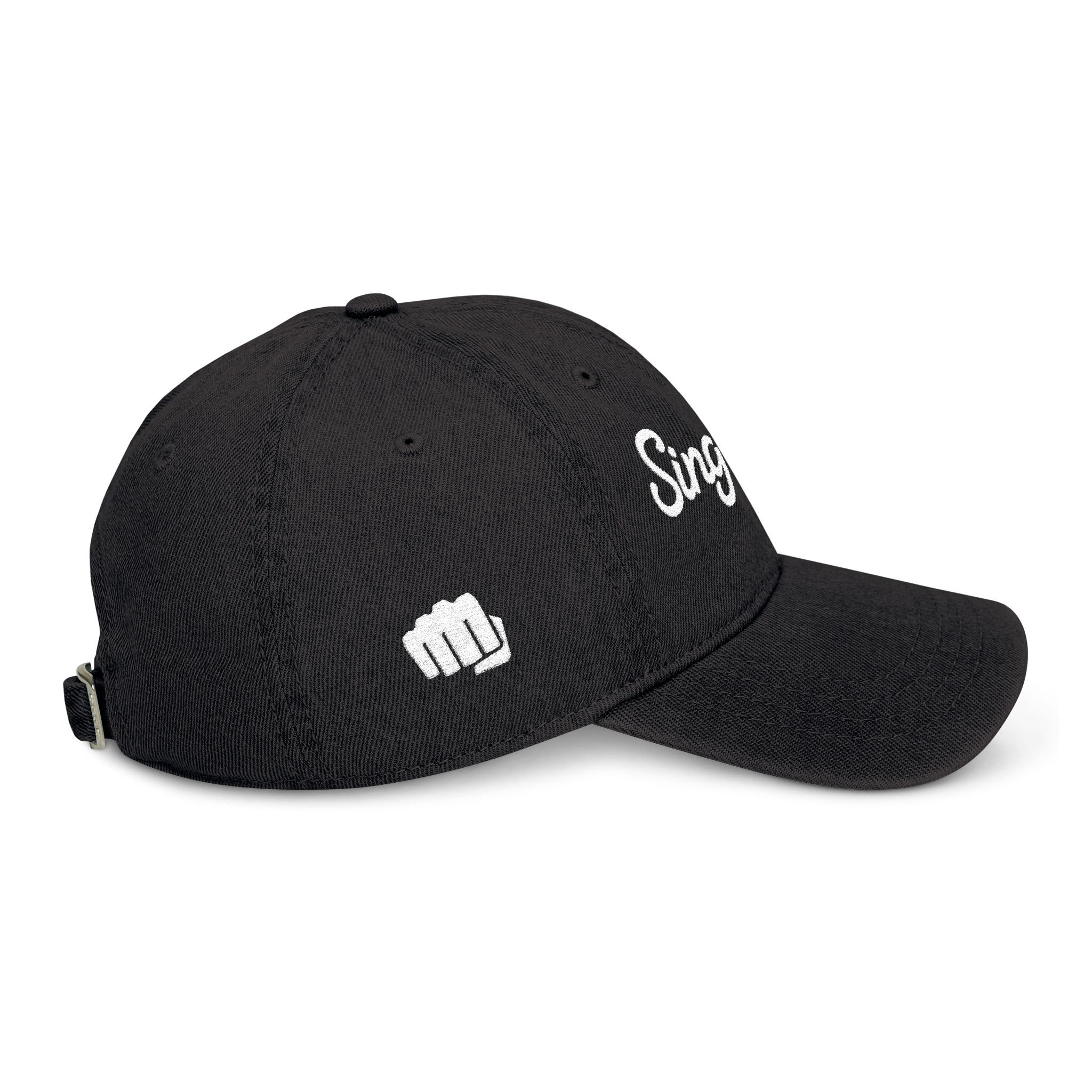 Singles Club Embroidered Denim Hat, Fist symbol on right side product thumbnail image Singles Club Embroidered Denim Hat, Fist symbol on right side product thumbnail image