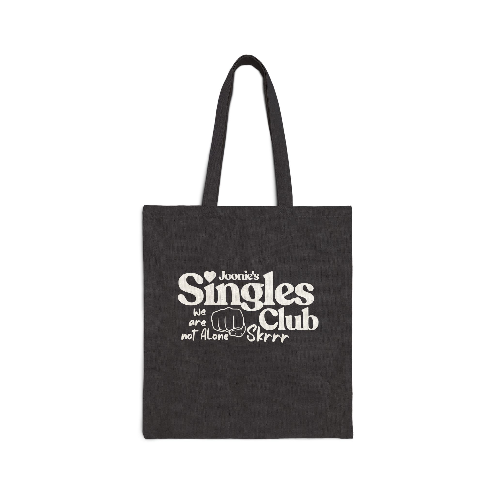 Singles Club Cotton Canvas Tote Bag, Printed on FRONT product thumbnail image Singles Club Cotton Canvas Tote Bag, Printed on FRONT product thumbnail image