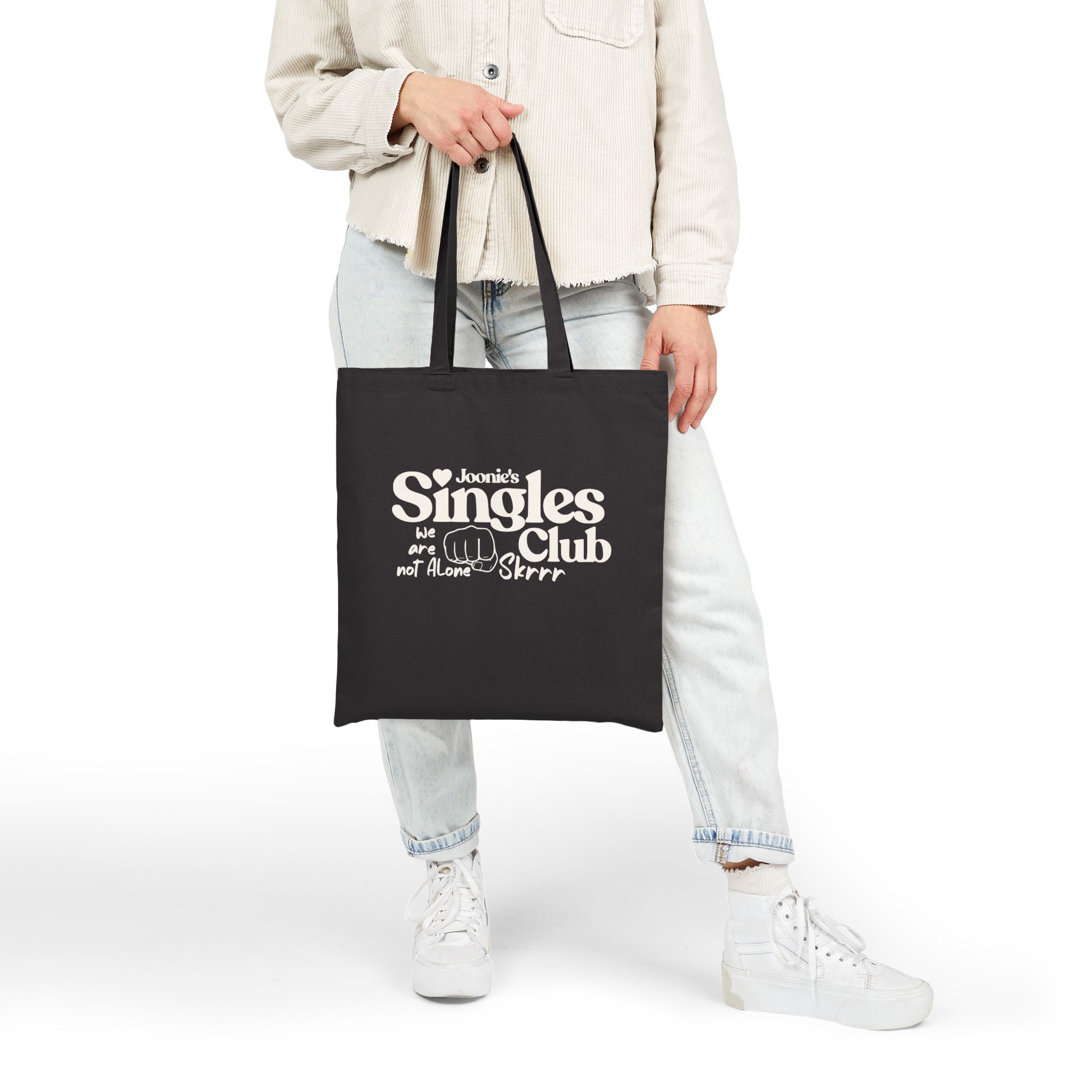 Singles Club Cotton Canvas Tote Bag, Printed on FRONT product thumbnail image Singles Club Cotton Canvas Tote Bag, Printed on FRONT product thumbnail image