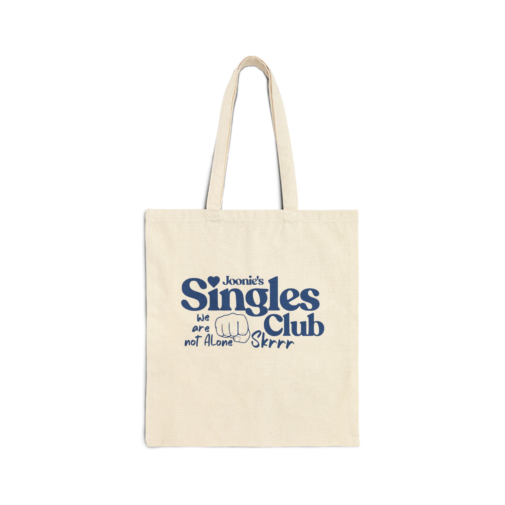 Singles Club Cotton Canvas Tote Bag, Printed on FRONT product thumbnail image Singles Club Cotton Canvas Tote Bag, Printed on FRONT product thumbnail image