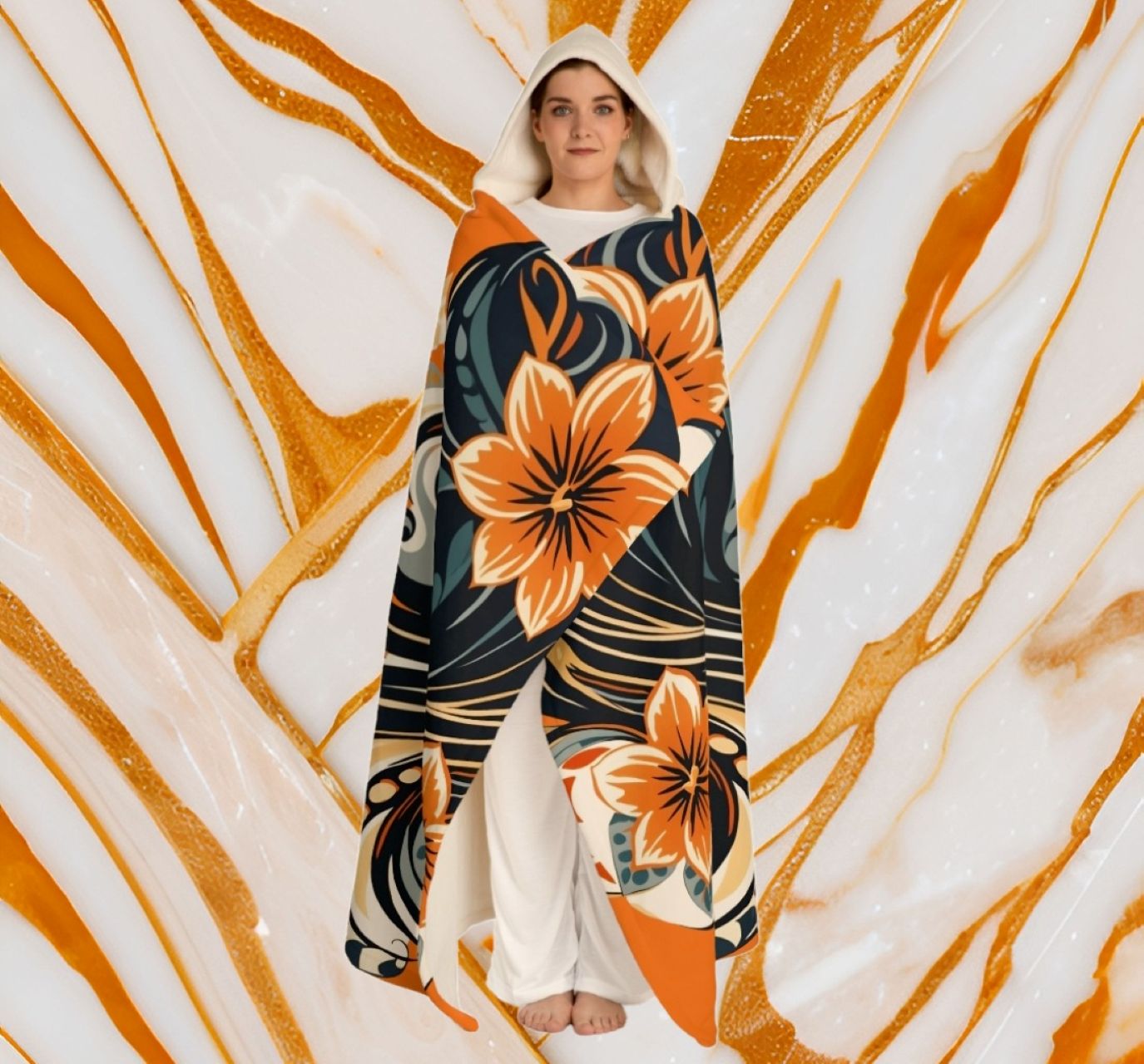 Orange Floral Hooded Sherpa Blanket product thumbnail image