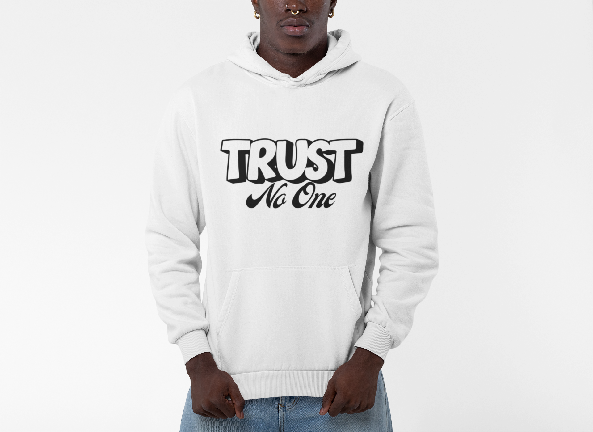 Trust No One Hoodie — Bold Script Graphic Pullover product thumbnail image