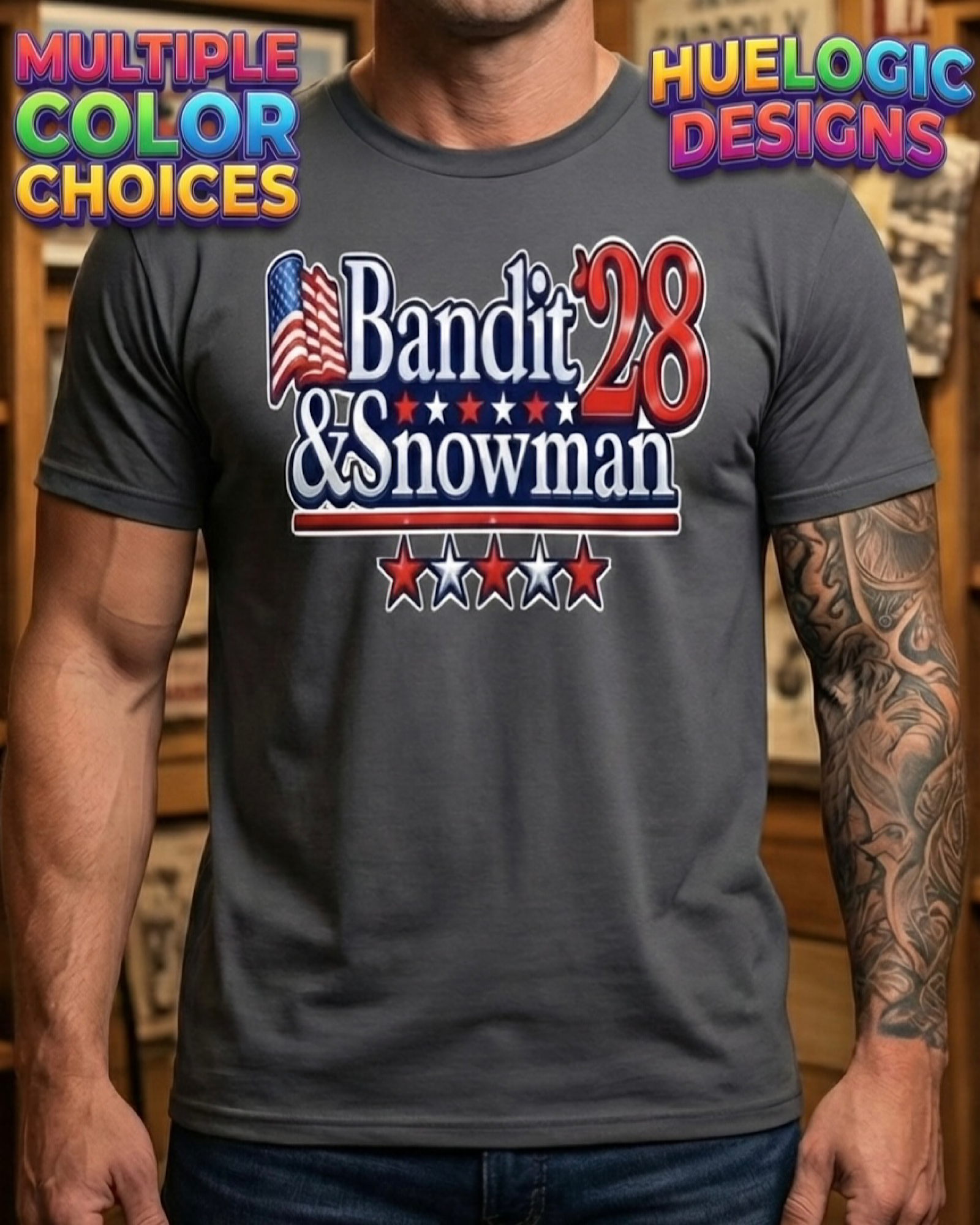 Smokey and the Bandit Bandit & Snowman 28 for President T-Shirt Patriotic Tee product thumbnail image Smokey and the Bandit Bandit & Snowman 28 for President T-Shirt Patriotic Tee product thumbnail image