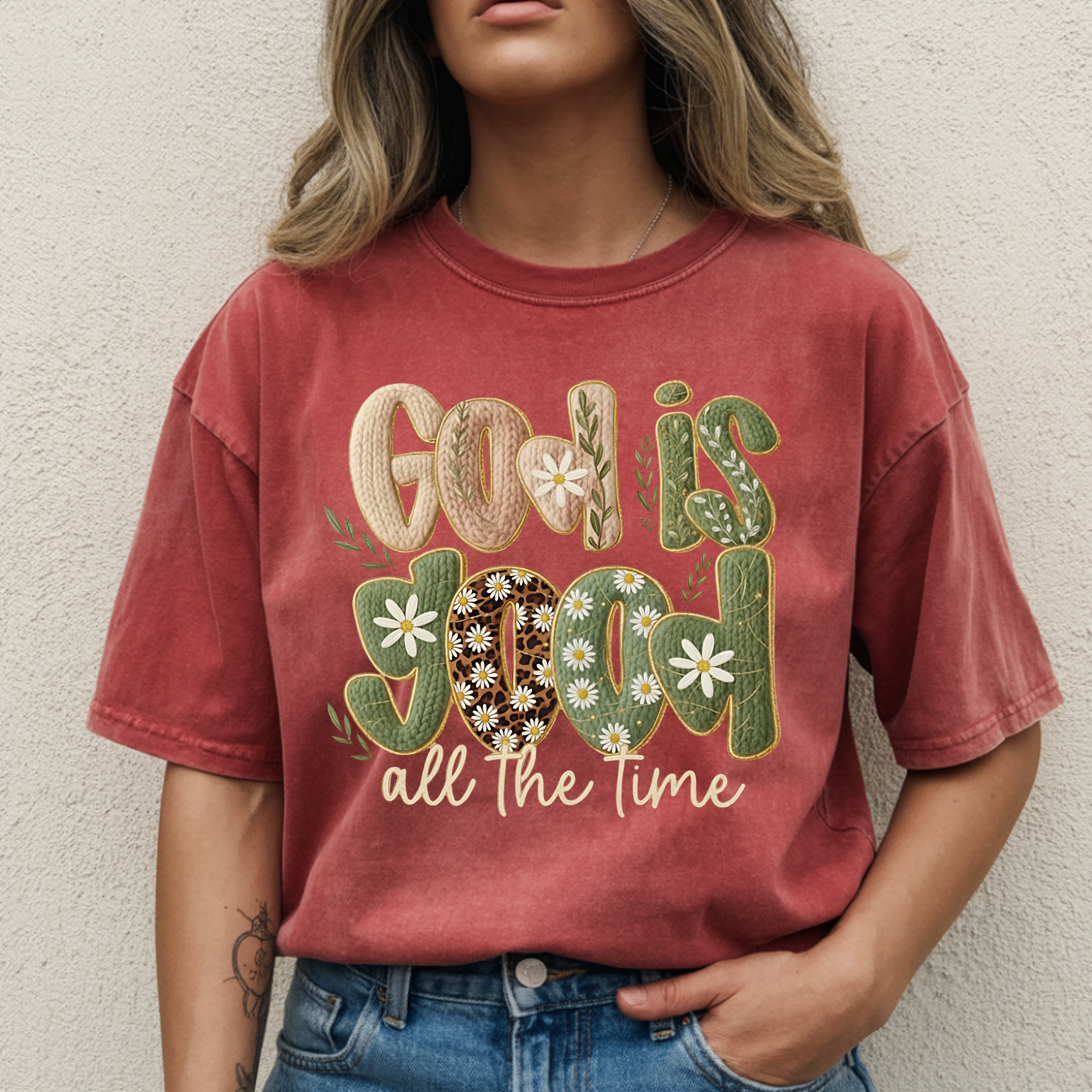 God is Good All the Time T-Shirt — Positive Vintage Floral Graphic Tee product thumbnail image God is Good All the Time T-Shirt — Positive Vintage Floral Graphic Tee product thumbnail image