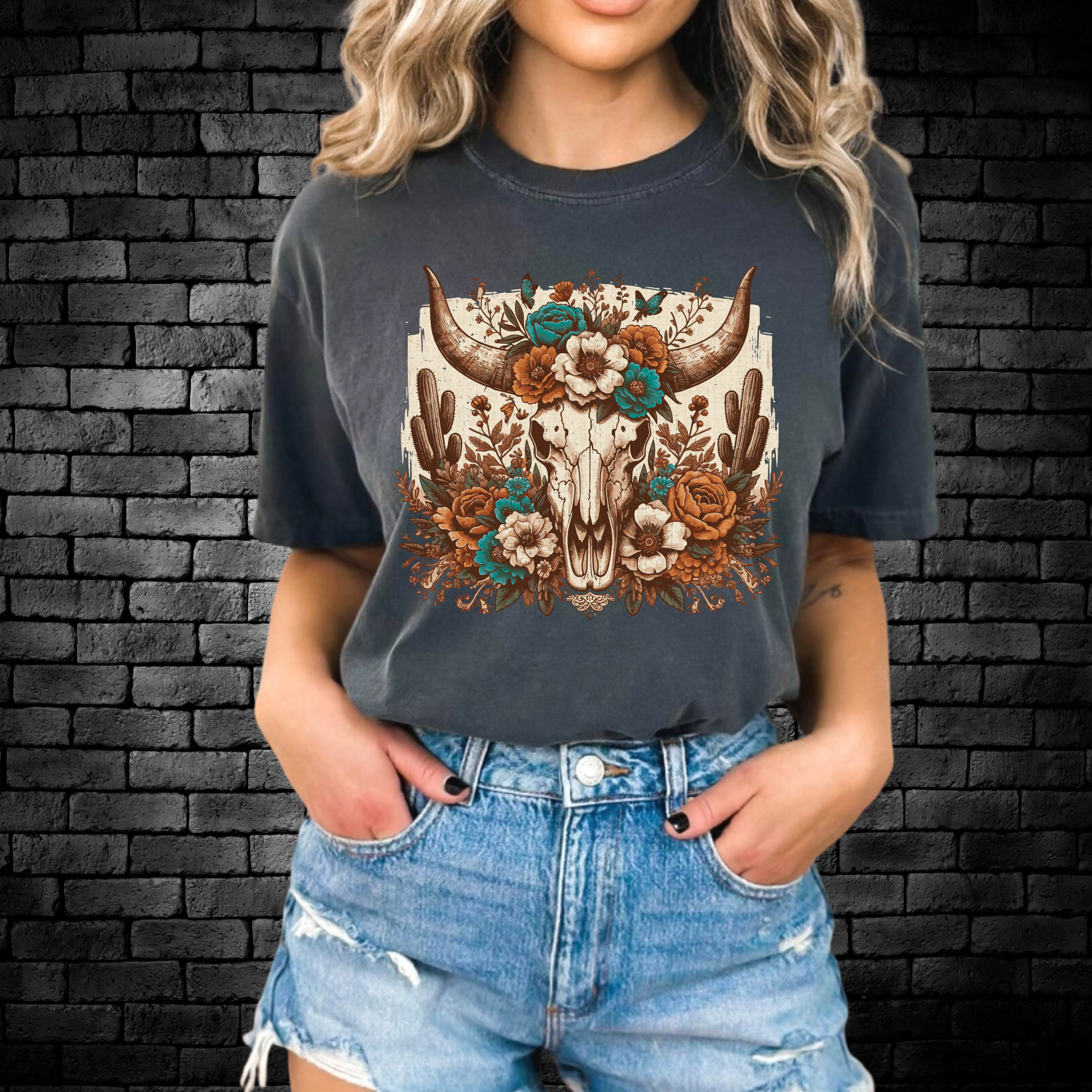 Boho Western Bull Skull T-Shirt — Floral Southwestern Graphic Tee product thumbnail image Boho Western Bull Skull T-Shirt — Floral Southwestern Graphic Tee product thumbnail image