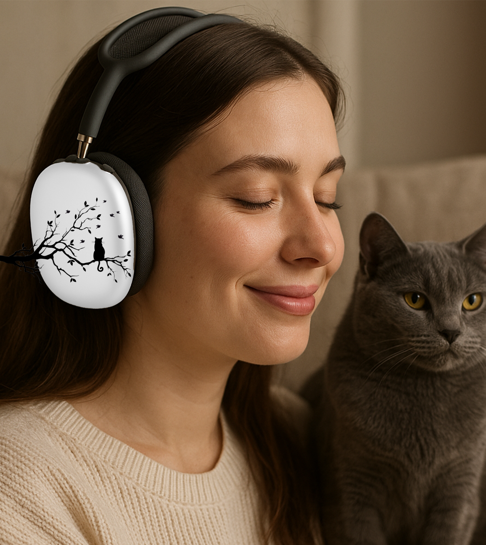 Snap-On AirPods Max Shell Case | Silhouette Cat on Branch  product thumbnail image