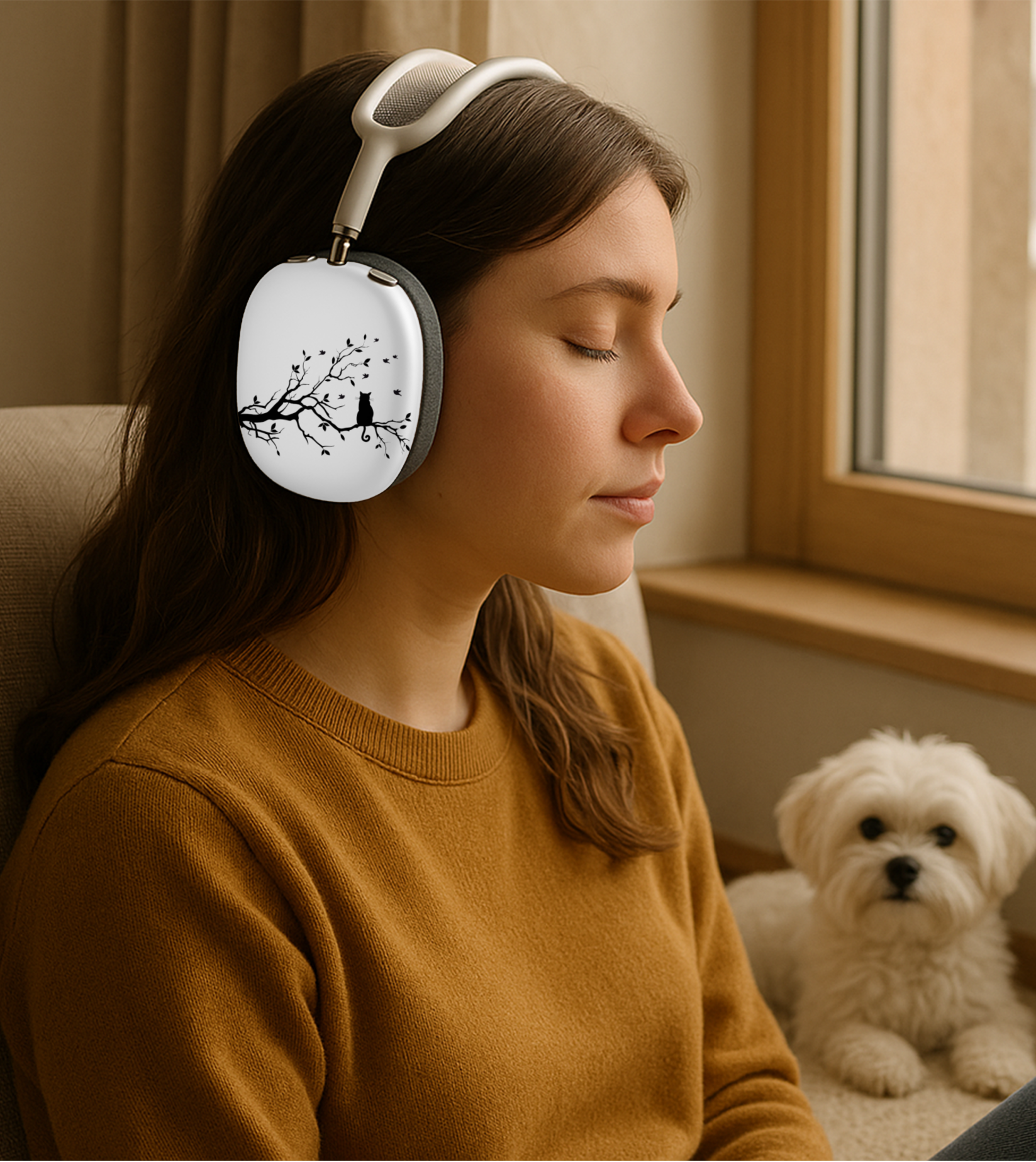 Snap-On AirPods Max Shell Case | Silhouette Cat on Branch  product thumbnail image