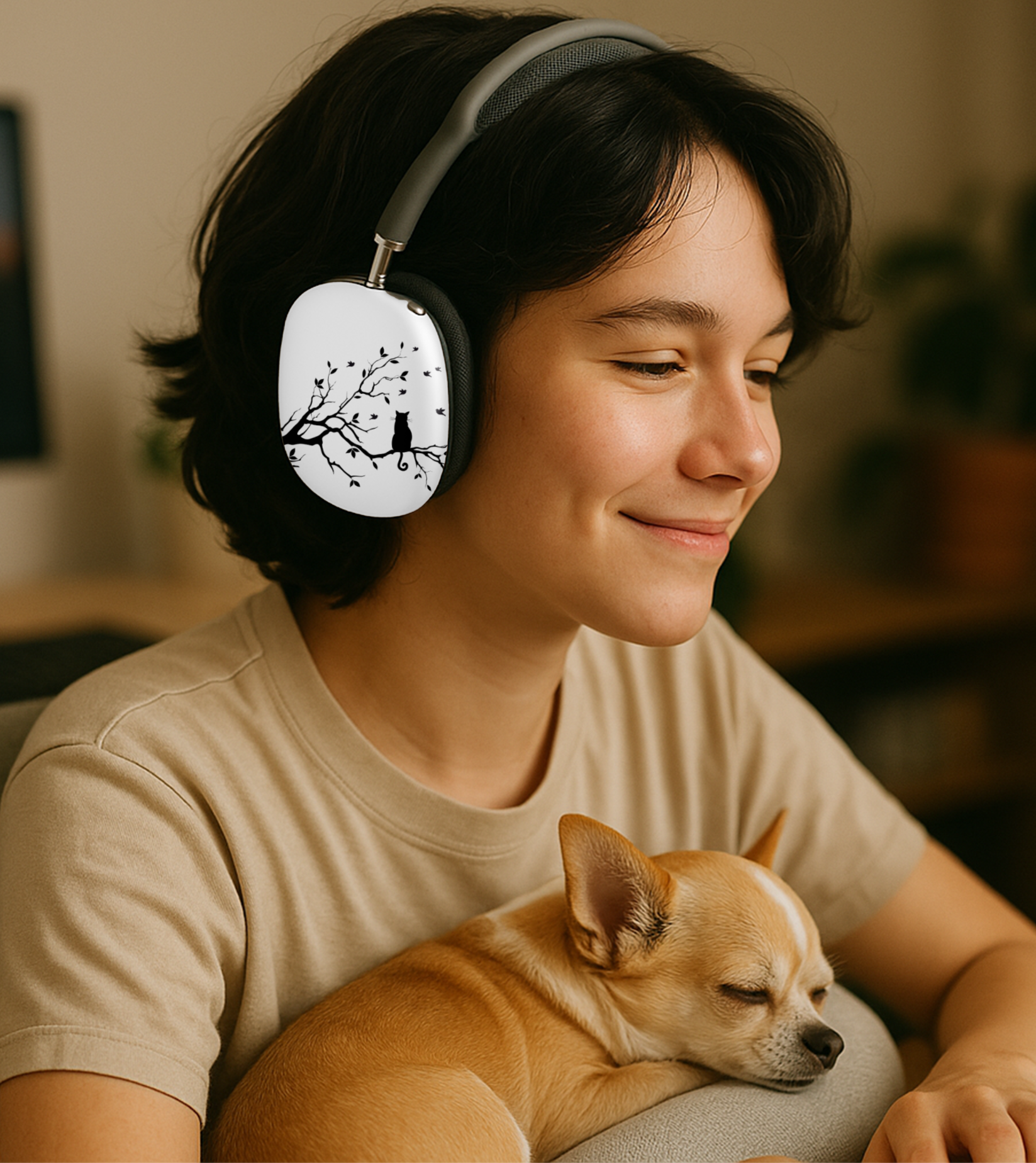 Snap-On AirPods Max Shell Case | Silhouette Cat on Branch  product thumbnail image