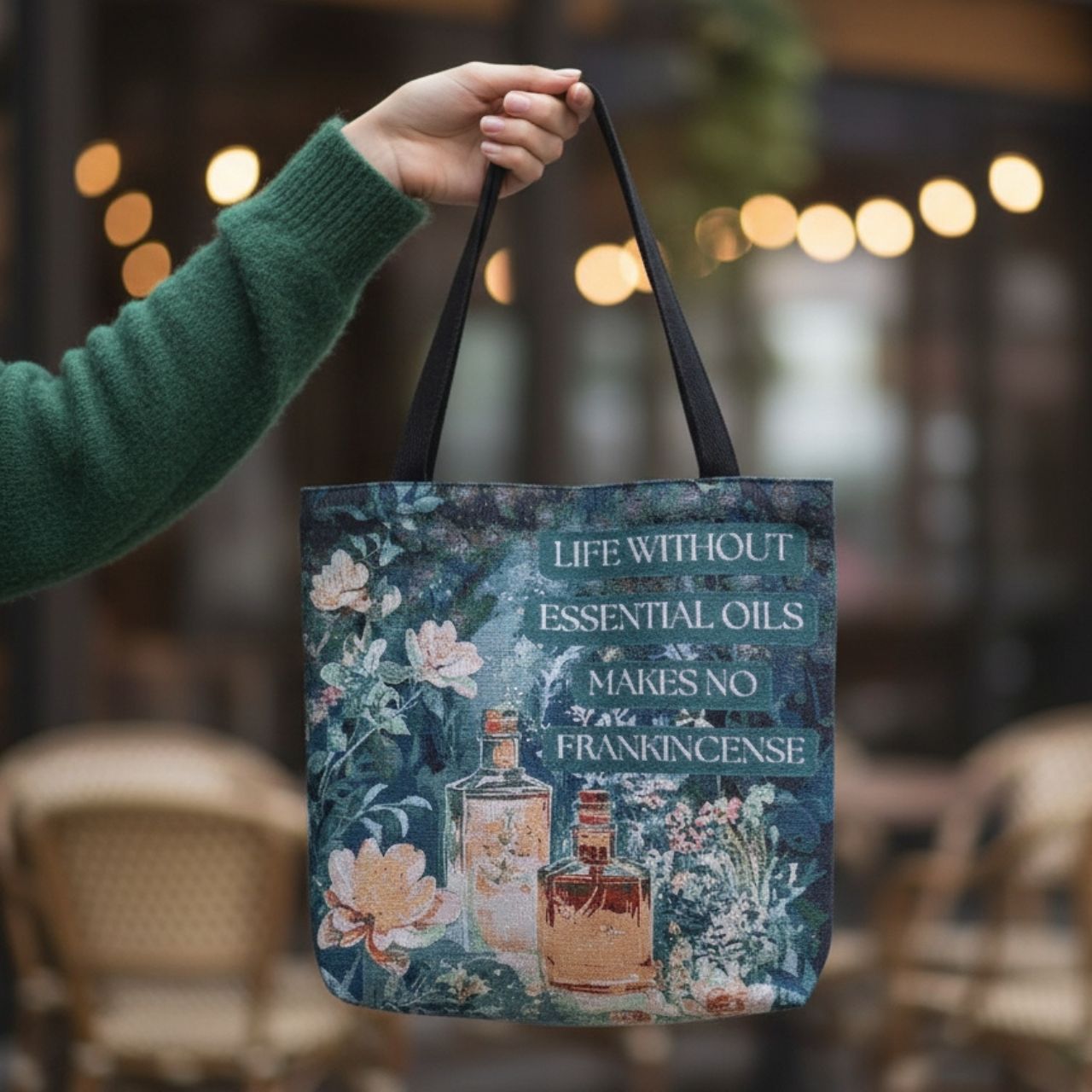 Boho Floral Essential Oil Woven Tote | Eco-Friendly Bag, Gift for Oil Lovers, Market Tote, Vintage Floral Purse, Nature Vibe