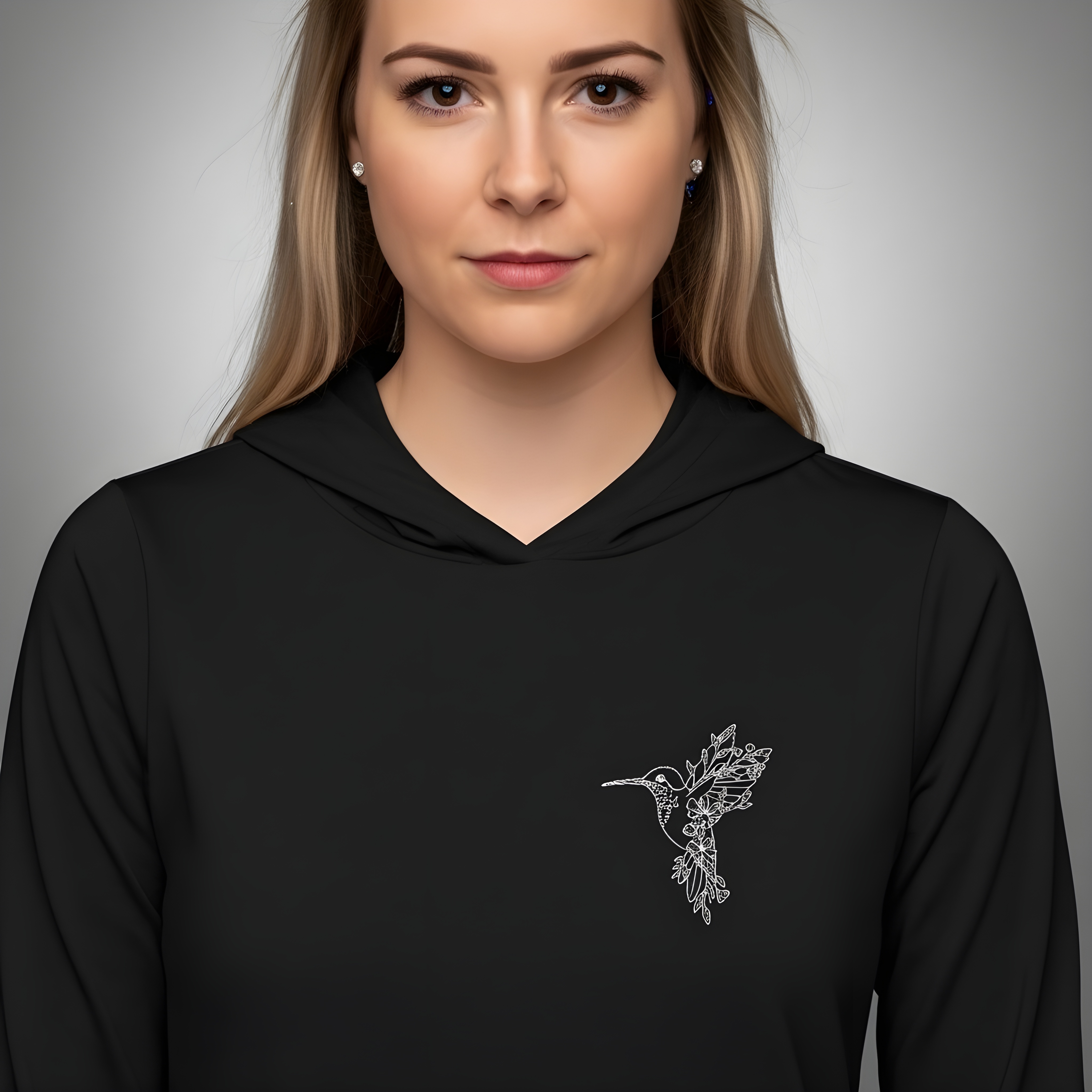 Hummingbird Line Art Hoodie Tee — Floral Sketch Long-Sleeve Hooded Shirt Hummingbird Line Art Hoodie Tee — Floral Sketch Long-Sleeve Hooded Shirt