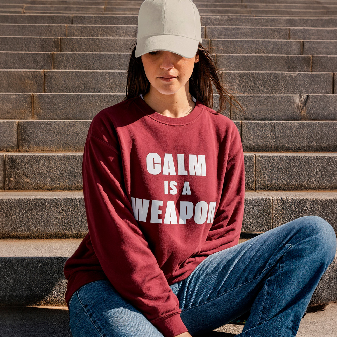 Crewneck Sweatshirt — "Calm Is a Weapon" Bold Typography