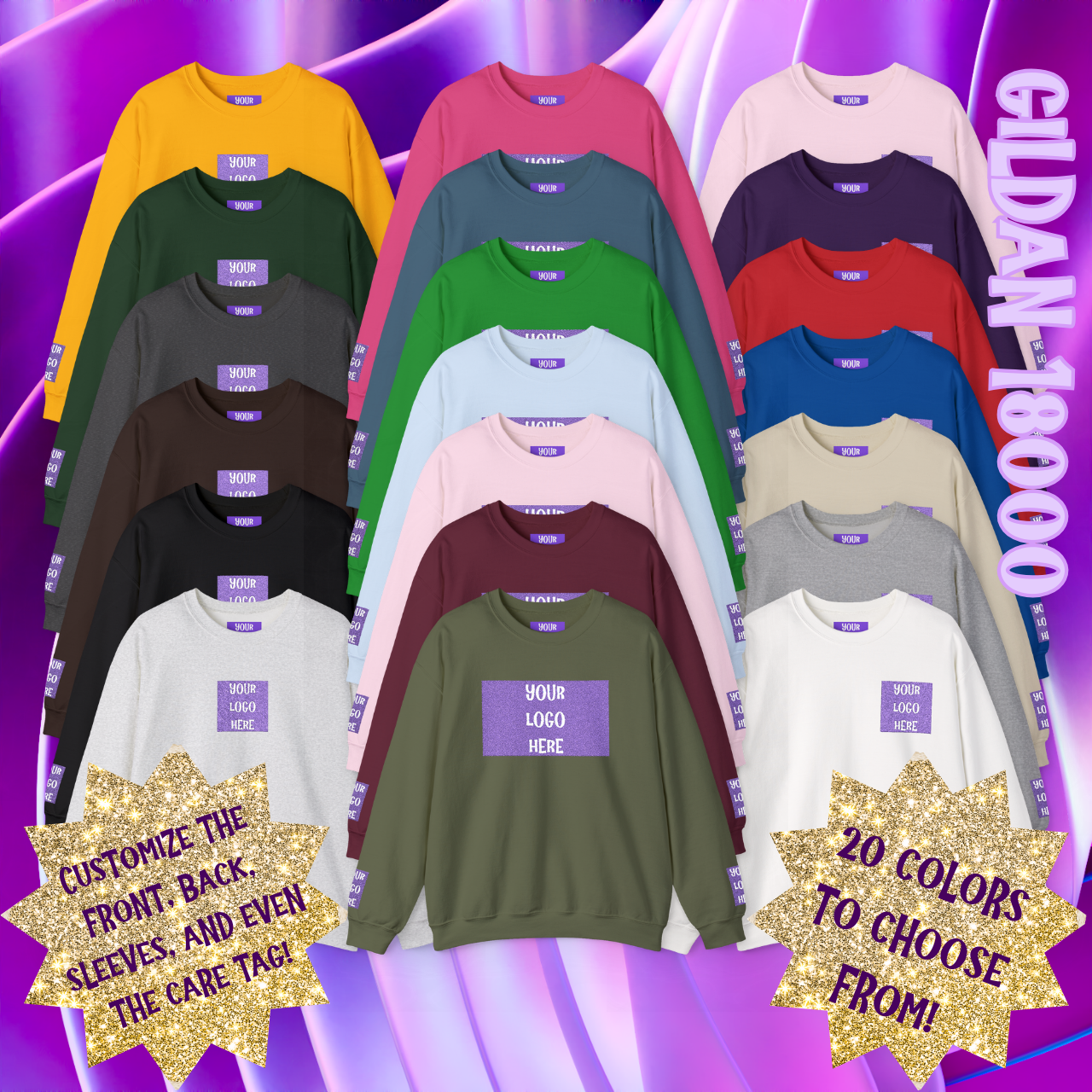 Customizable Crewneck Sweatshirt — Large Center Chest Print, Logo/Graphic Design Available product thumbnail image Customizable Crewneck Sweatshirt — Large Center Chest Print, Logo/Graphic Design Available product thumbnail image