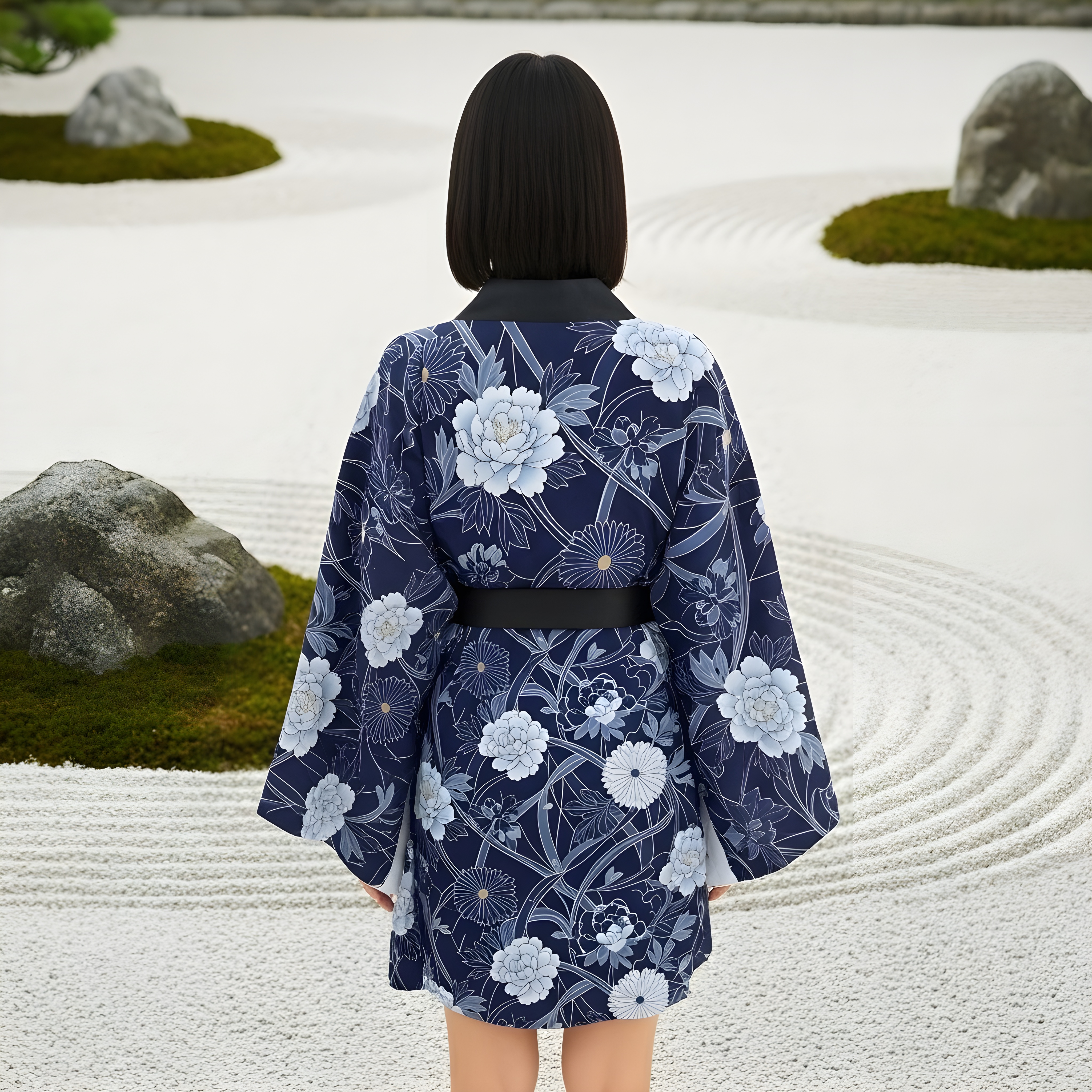 Floral Navy Kimono Robe — Blue Peony All-Over Print product thumbnail image Floral Navy Kimono Robe — Blue Peony All-Over Print product thumbnail image