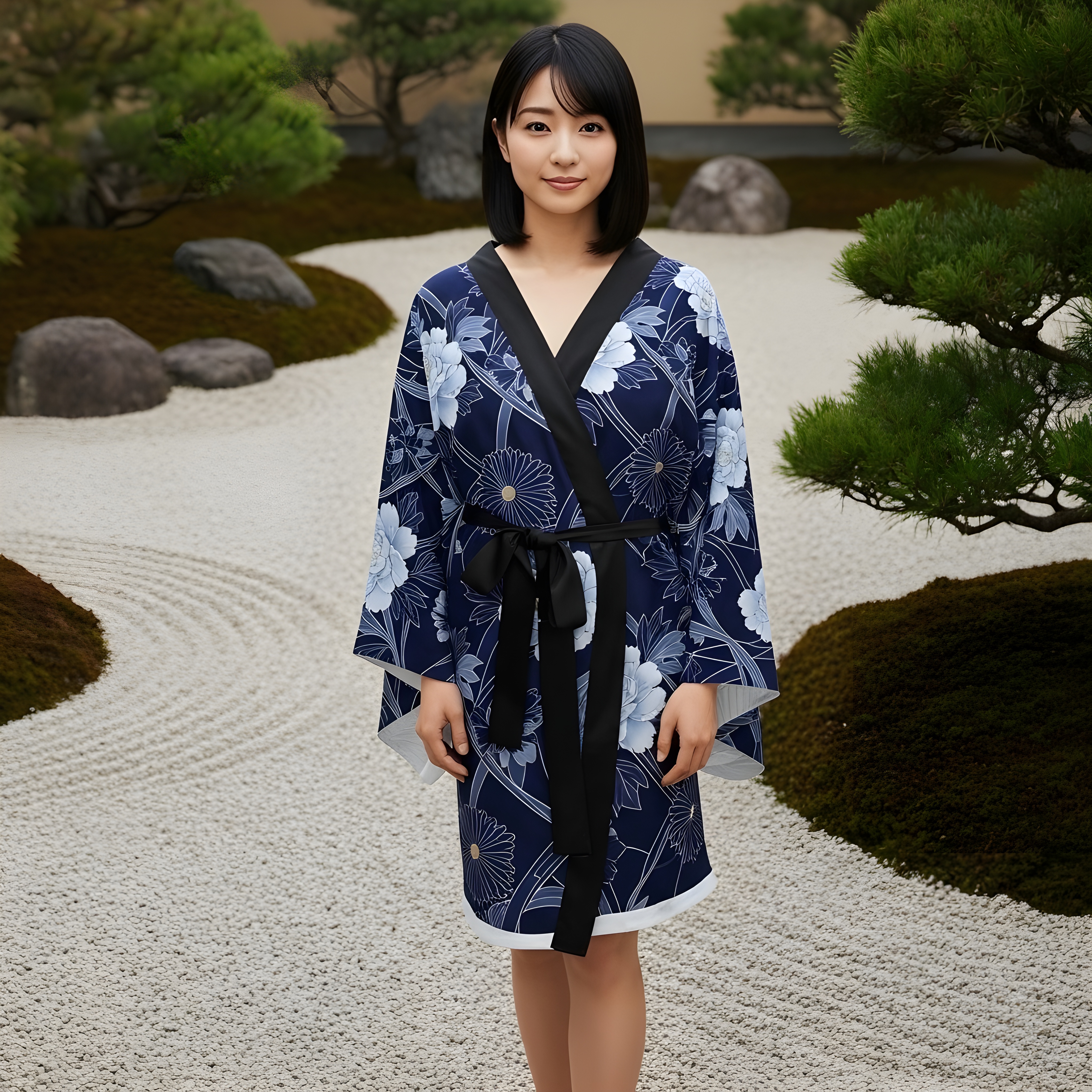 Floral Navy Kimono Robe — Blue Peony All-Over Print Floral Navy Kimono Robe — Blue Peony All-Over Print