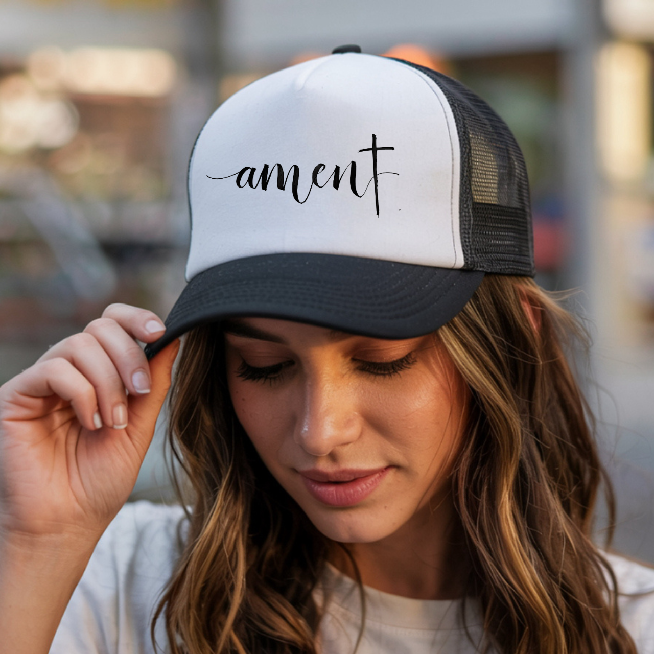 Amen Christian Trucker Hat | Faith Snapback Cap | Adjustable Mesh Hat Gift