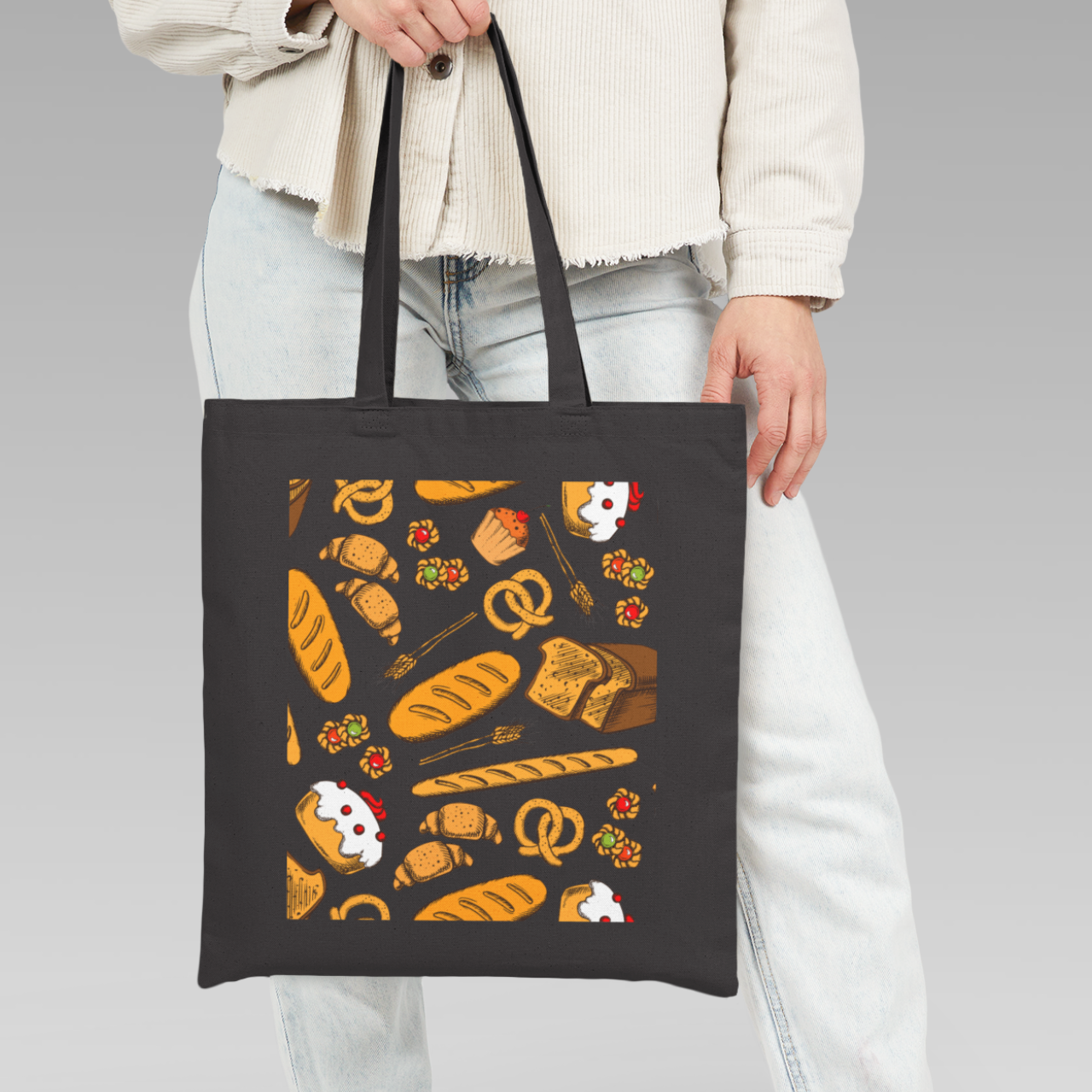 Bakery Pattern Tote Bag — Reusable Canvas Market Bag with Bread & Pastry Print product thumbnail image Bakery Pattern Tote Bag — Reusable Canvas Market Bag with Bread & Pastry Print product thumbnail image