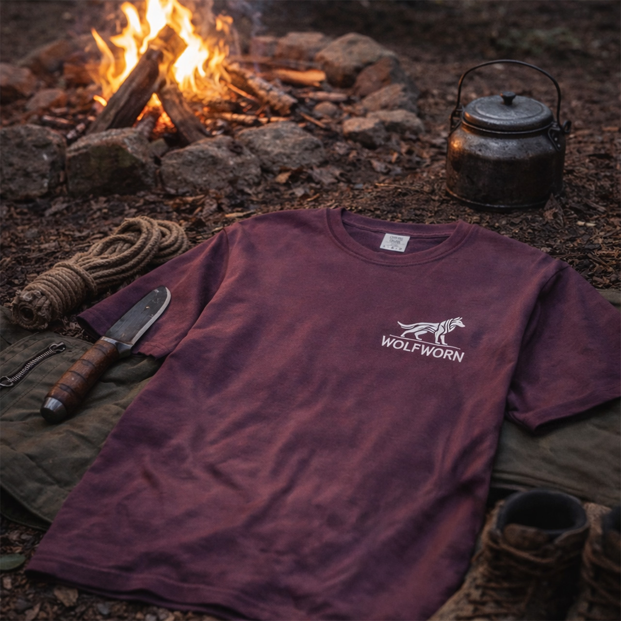WolfWorn Chest Logo Tee | Minimalist Outdoor Shirt | Campfire + Trail Everyday Tee product thumbnail image WolfWorn Chest Logo Tee | Minimalist Outdoor Shirt | Campfire + Trail Everyday Tee product thumbnail image