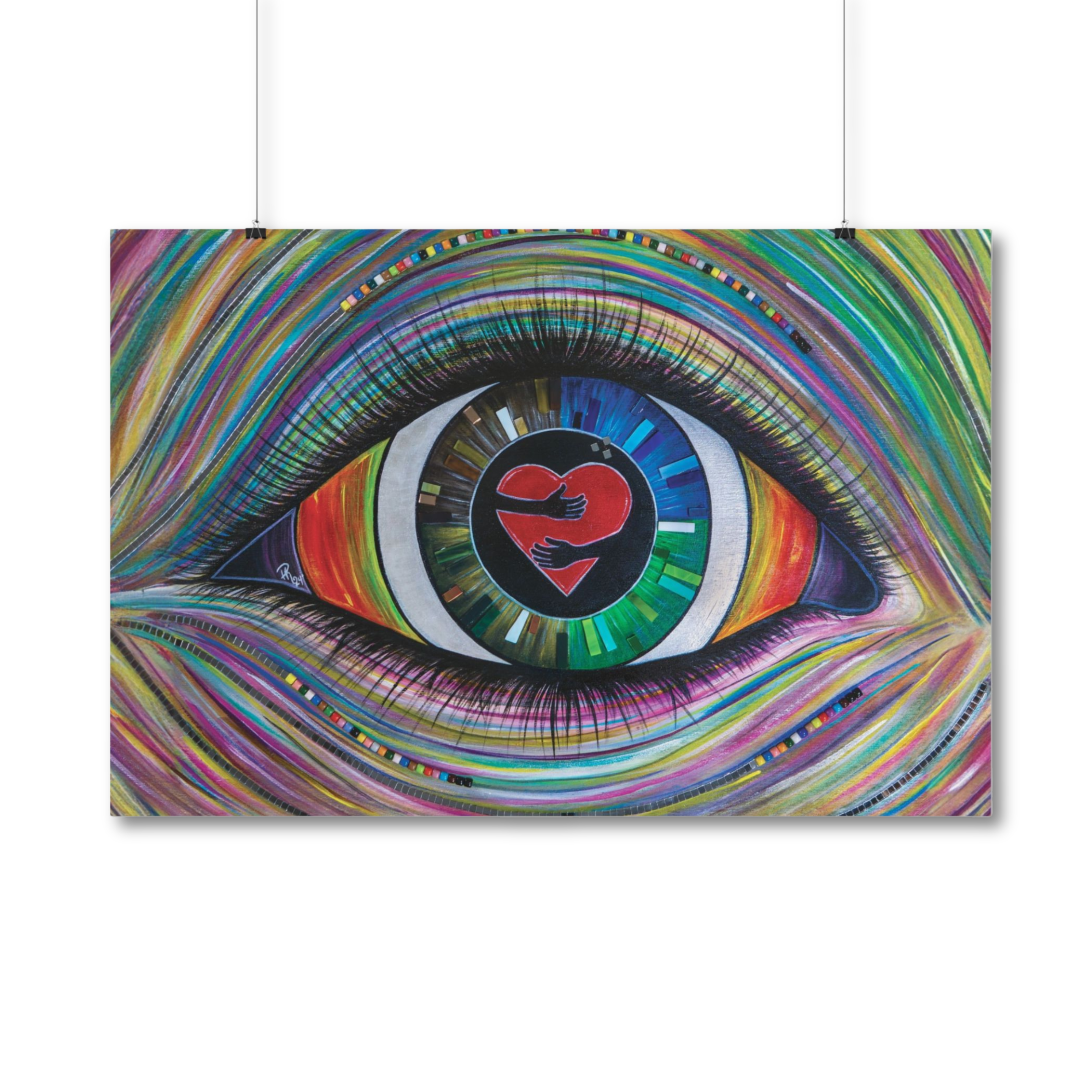 Colorful Eye Heart Poster Print Giclée "No Judgement" Mixed Media Art Surreal Eye Art with Heart Iris product thumbnail image