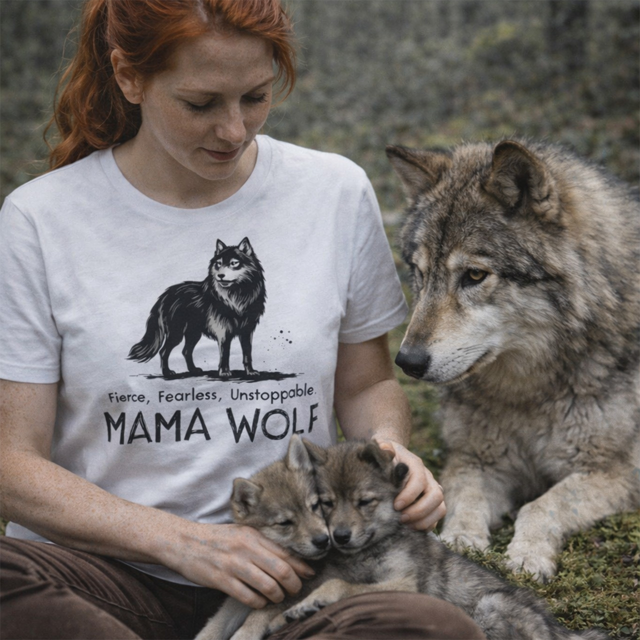 Mama Wolf Tee | “Fierce, Fearless, Unstoppable” | Outdoorsy Mom Wolf Graphic Shirt | Campfire Lifestyle T-Shirt product thumbnail image