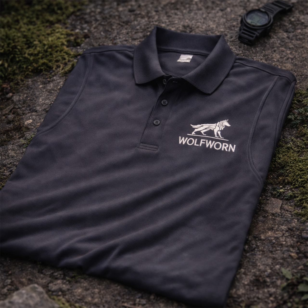 WolfWorn Performance Polo | Minimal Chest Logo | Clean Utility Everyday Shirt product thumbnail image