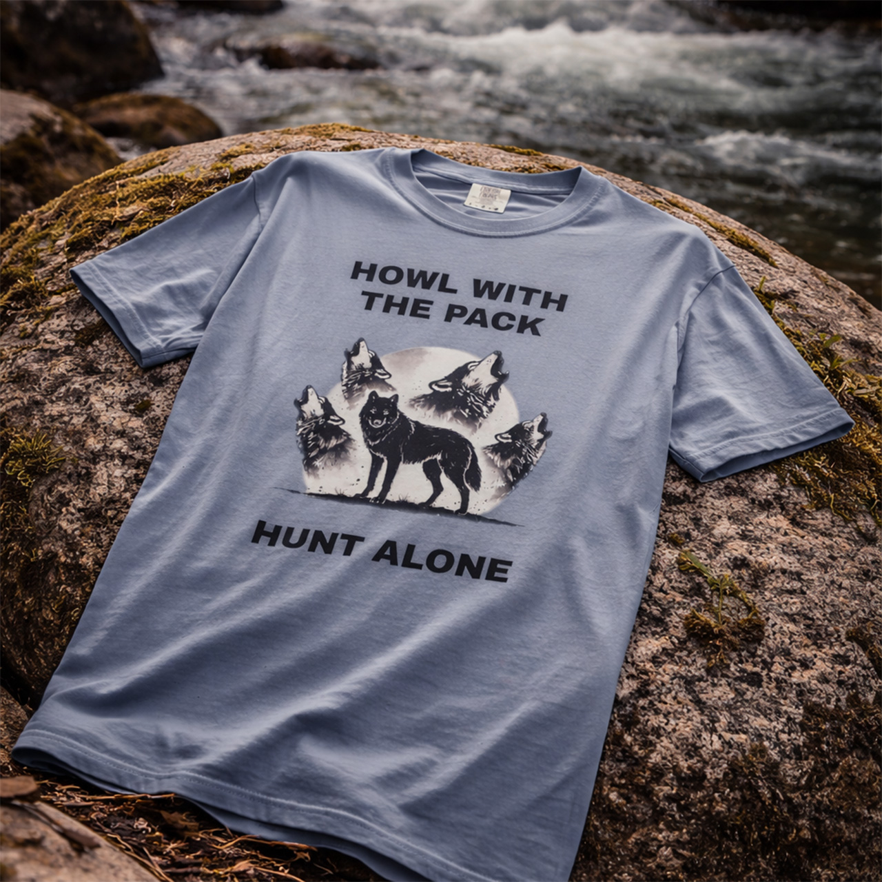Howl With the Pack, Hunt Alone Tee | Wolf Pack Graphic Shirt | Outdoorsy Lone Wolf Quote T-Shirt