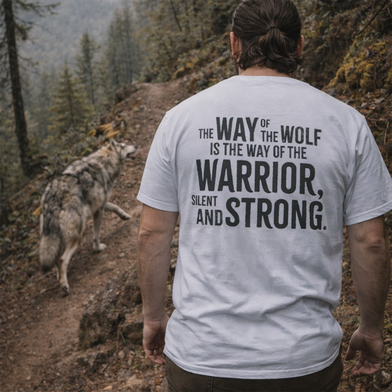 The Way of the Wolf is the Way of the Warrior Shirt | Silent and Strong Back Print Tee | Outdoor Mindset product thumbnail image The Way of the Wolf is the Way of the Warrior Shirt | Silent and Strong Back Print Tee | Outdoor Mindset product thumbnail image