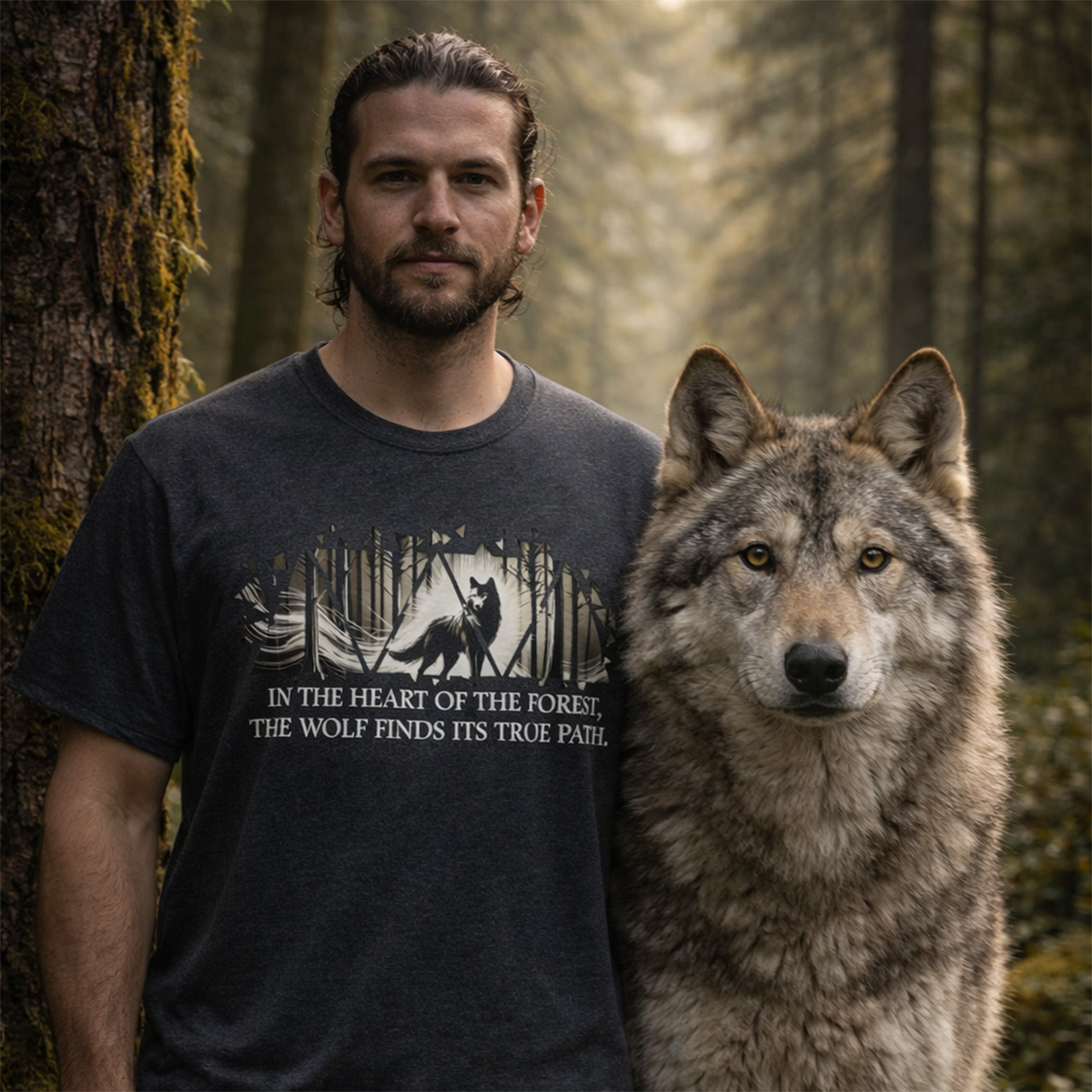 Heart of the Forest “True Path” Wolf Tee | Nature Graphic Shirt | Outdoor Mindset T-Shirt | WolfWorn product thumbnail image Heart of the Forest “True Path” Wolf Tee | Nature Graphic Shirt | Outdoor Mindset T-Shirt | WolfWorn product thumbnail image