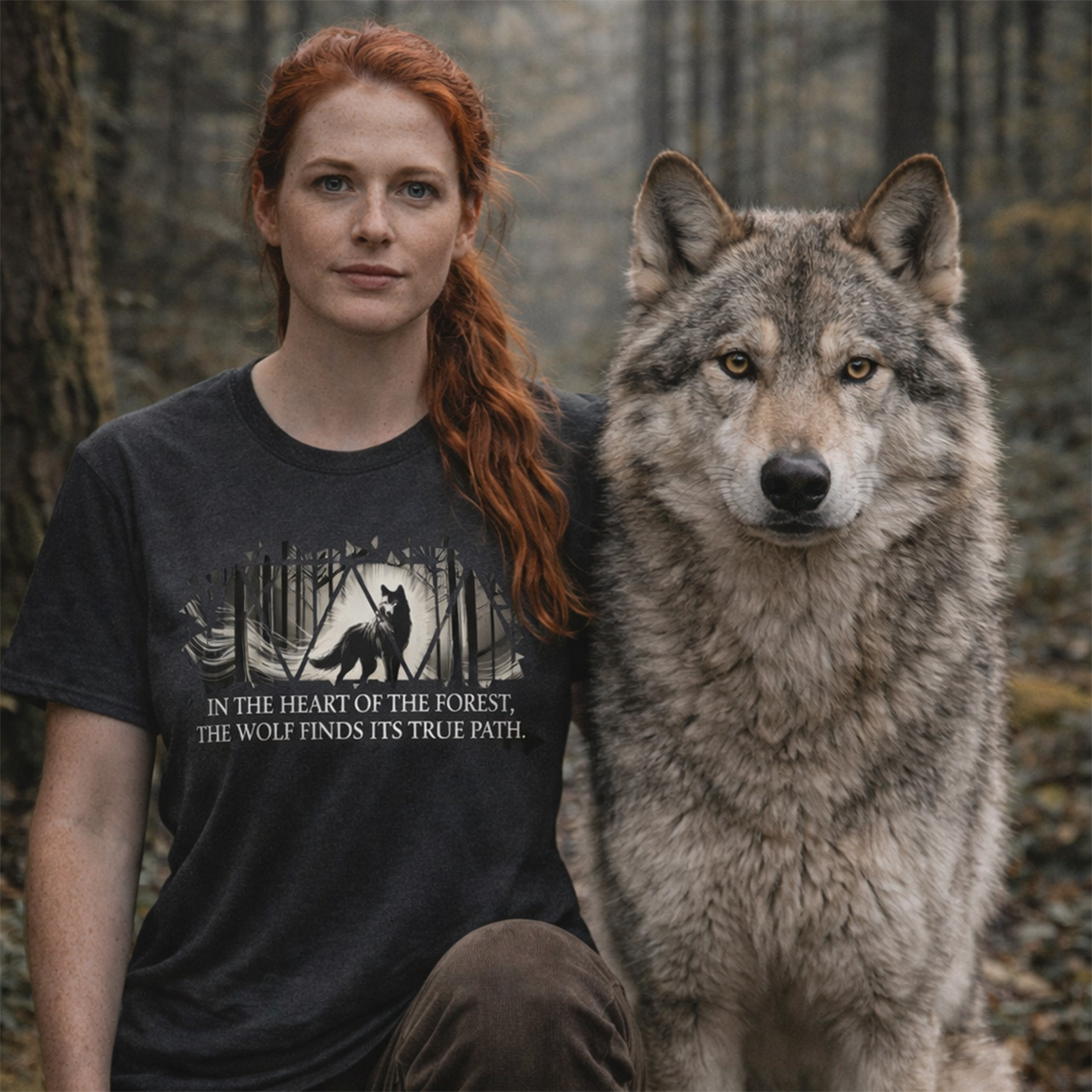 Heart of the Forest “True Path” Wolf Tee | Nature Graphic Shirt | Outdoor Mindset T-Shirt | WolfWorn product thumbnail image Heart of the Forest “True Path” Wolf Tee | Nature Graphic Shirt | Outdoor Mindset T-Shirt | WolfWorn product thumbnail image
