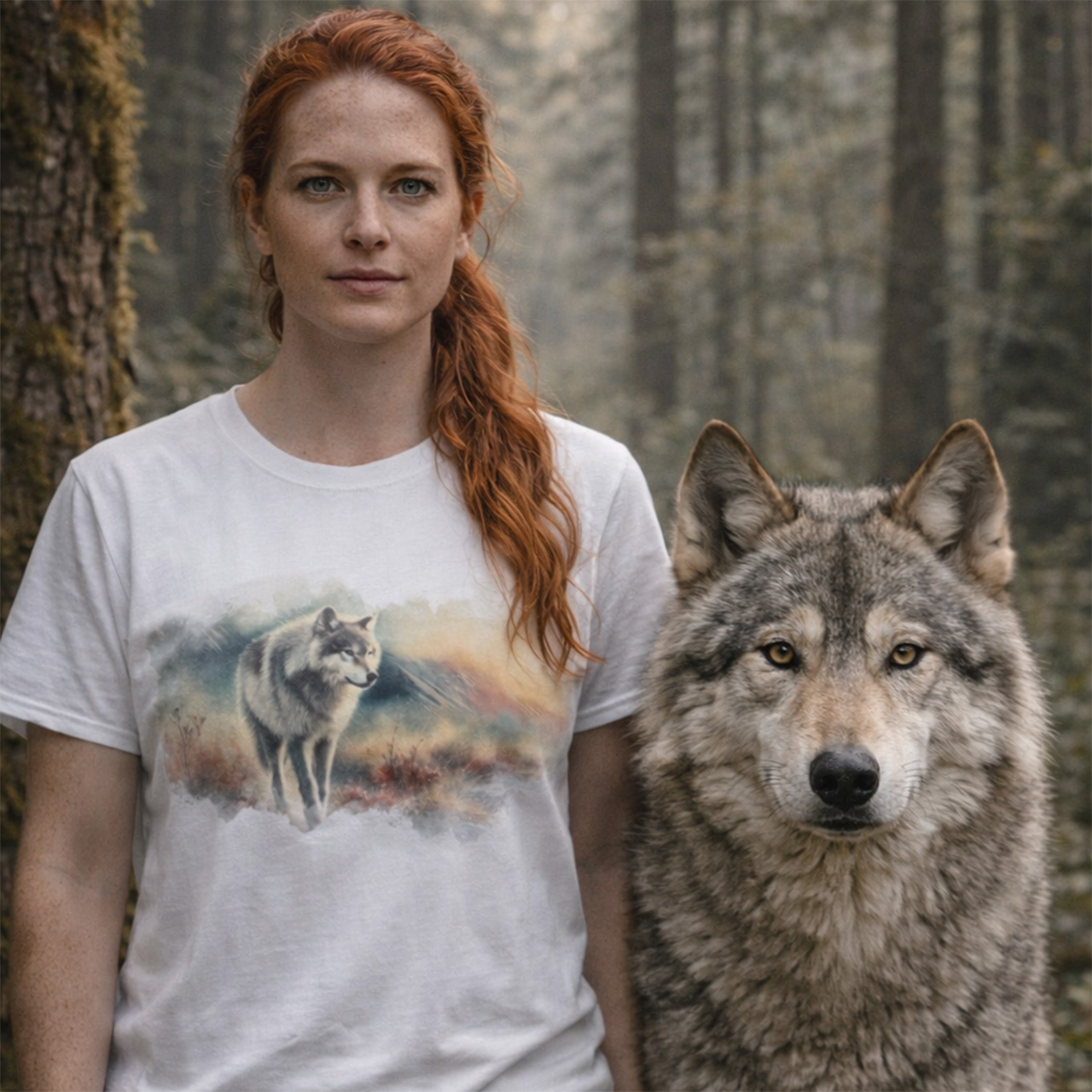 Watercolor Lone Wolf Tee | Misty Wilderness Wolf Graphic Shirt | Minimal Nature T-Shirt product thumbnail image