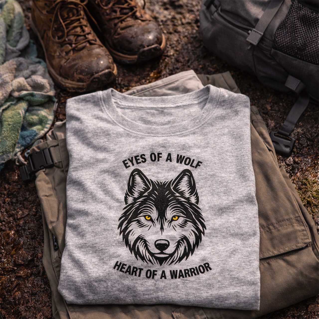Eyes of a Wolf, Heart of a Warrior Tee | Outdoor / Tactical-Inspired Mindset T-Shirt product thumbnail image