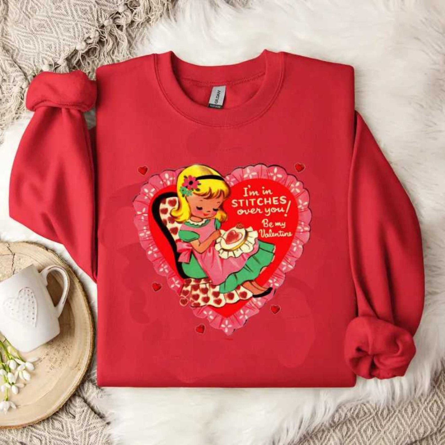'I'm In Stitches Over You' Vintage Valentine Long Sleeve Shirt