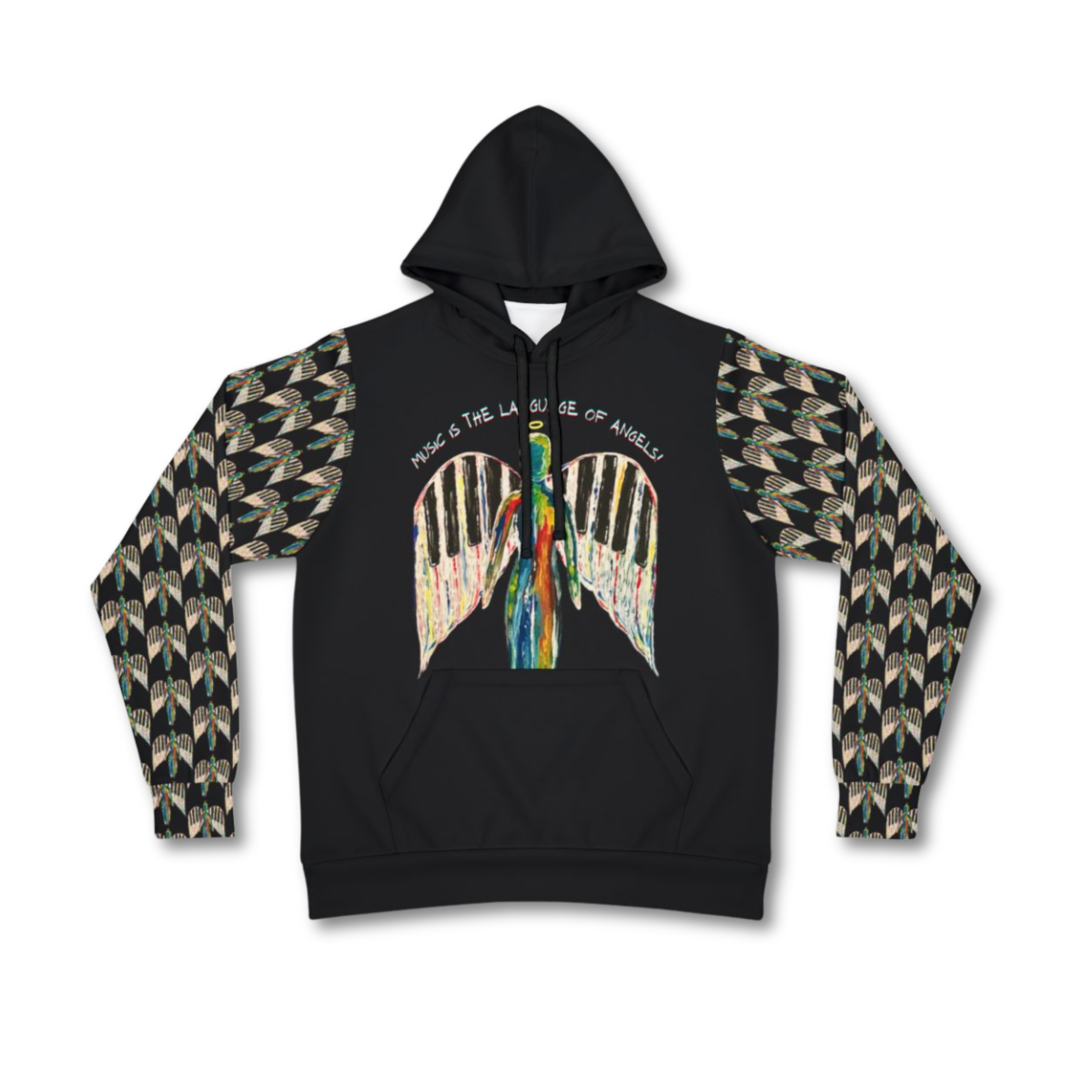 Piano Wings Music Angel Colorful Unisex Hoodie "Music Is The Language of Angels" Mens Women's Wearable Art Fashion Athletic All Over Print (AOP) Piano Wings Music Angel Colorful Unisex Hoodie "Music Is The Language of Angels" Mens Women's Wearable Art Fashion Athletic All Over Print (AOP)