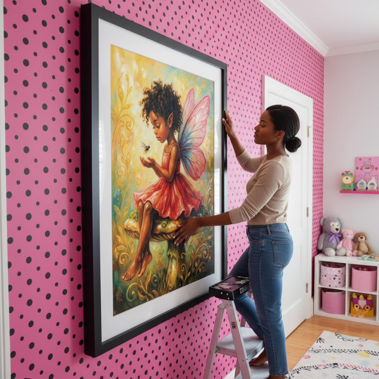  Butterfly Wings Fairy Girl Wall Art Poster— Heirloom Fantasy Storybook Pink Bedroom Decor (Matte, Museum-Grade) product thumbnail image